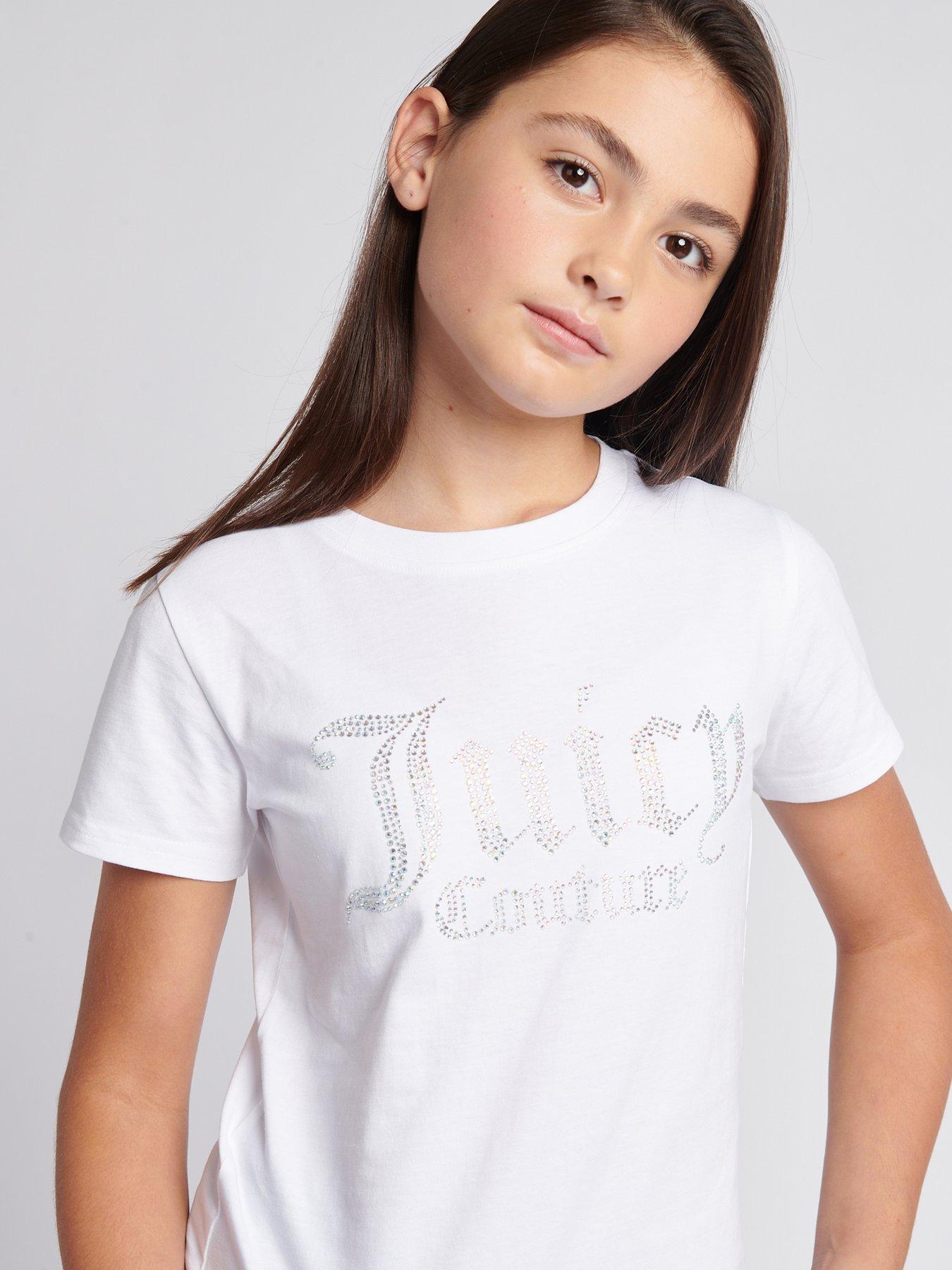  image of juicy-couture-girls-diamante-fitted-short-sleeve-t-shirt-white