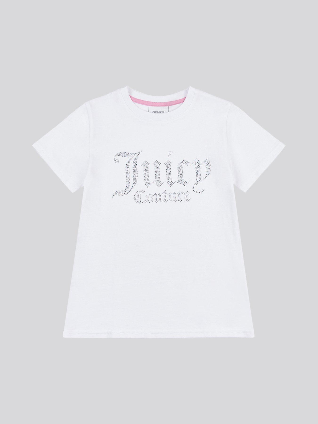  image of juicy-couture-girls-diamante-fitted-short-sleeve-t-shirt-white