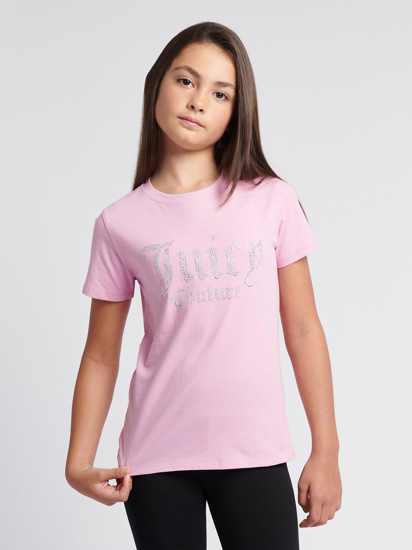 Juicy Couture Girls Diamante Fitted Short Sleeve T-Shirt - Pink