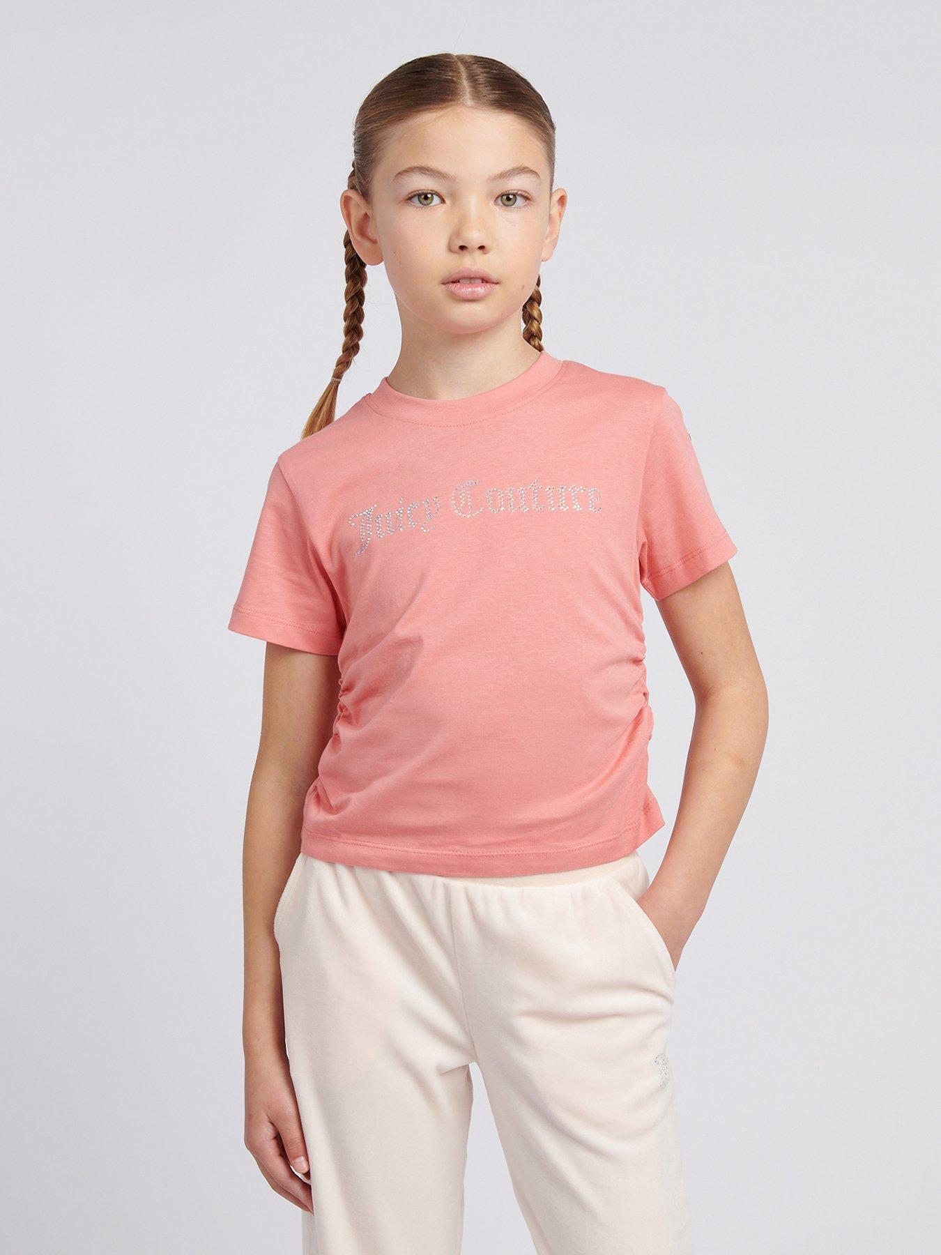  image of juicy-couture-girls-diamante-baby-short-sleeve-t-shirt-light-orange