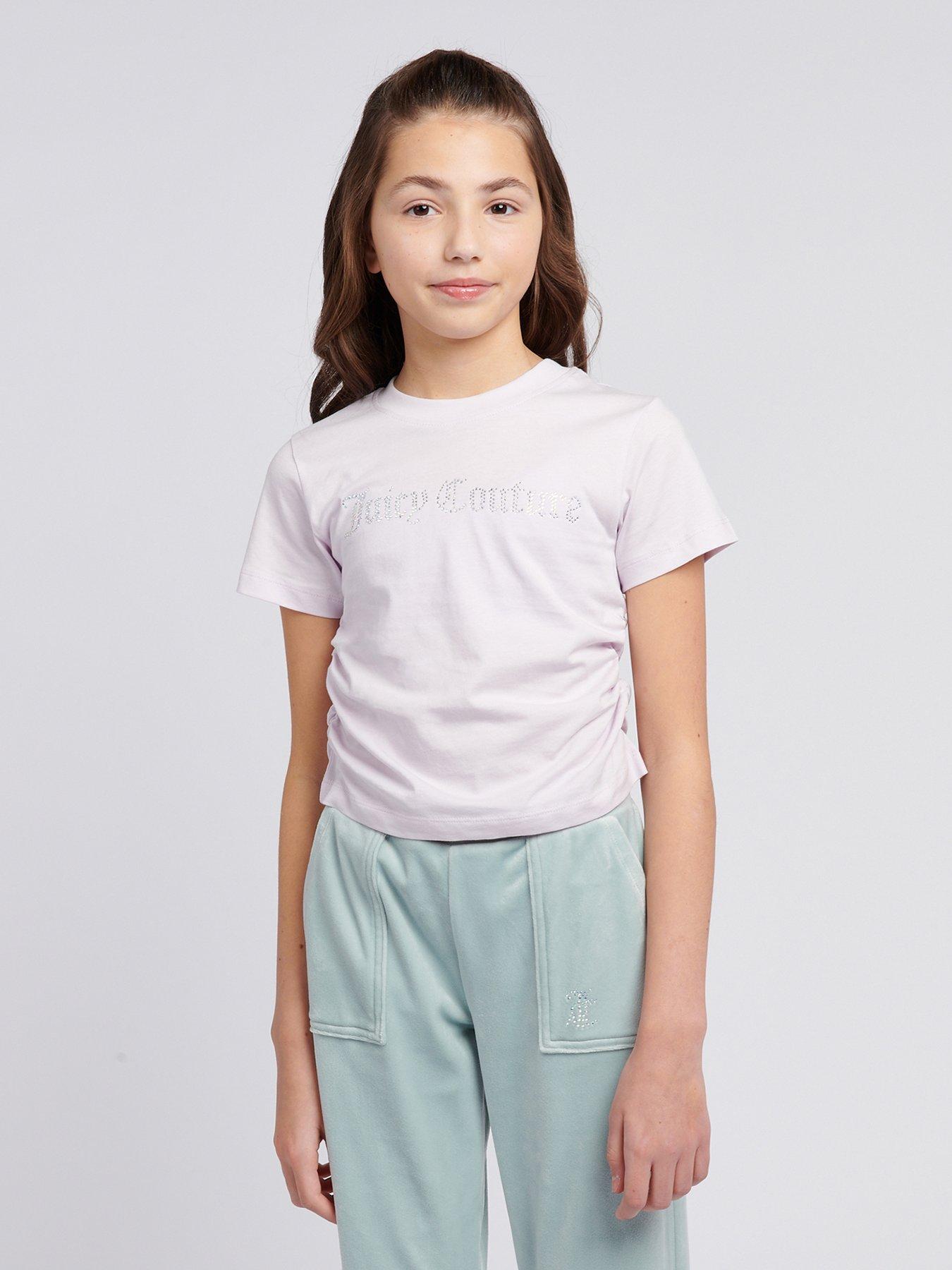 undefined Girls Diamante Baby Short Sleeve T-Shirt - Light Pink