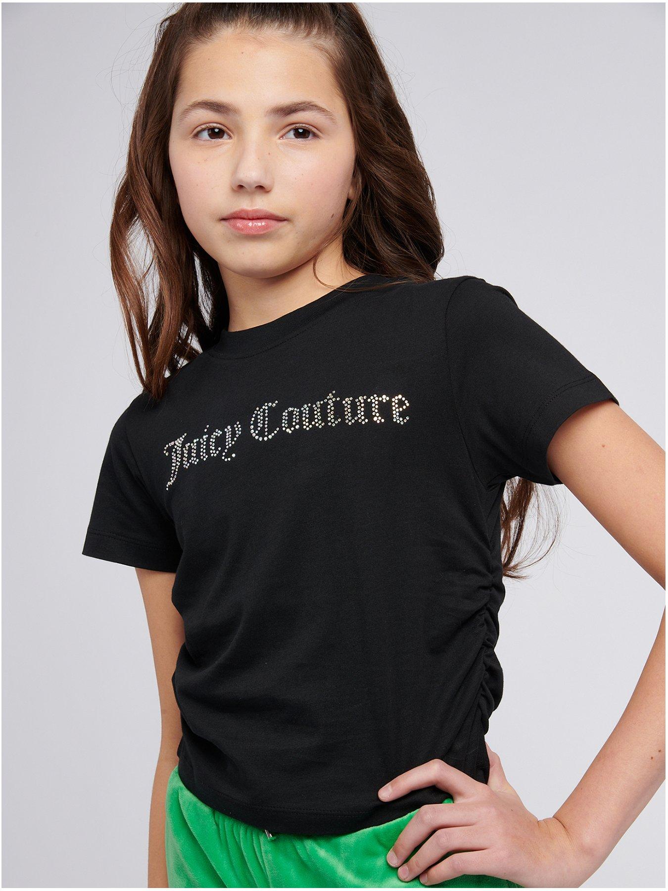 undefined Girls Diamante Baby Short Sleeve T-Shirt - Black