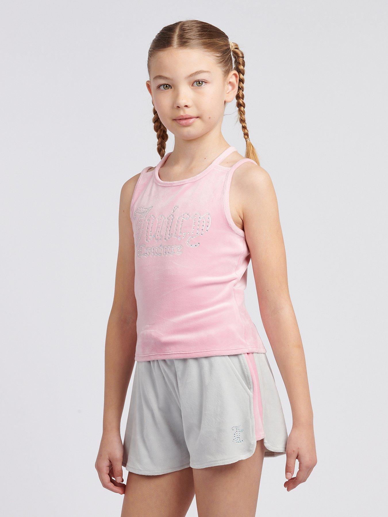  image of juicy-couture-girls-velour-strappy-top-runner-short-set-light-grey