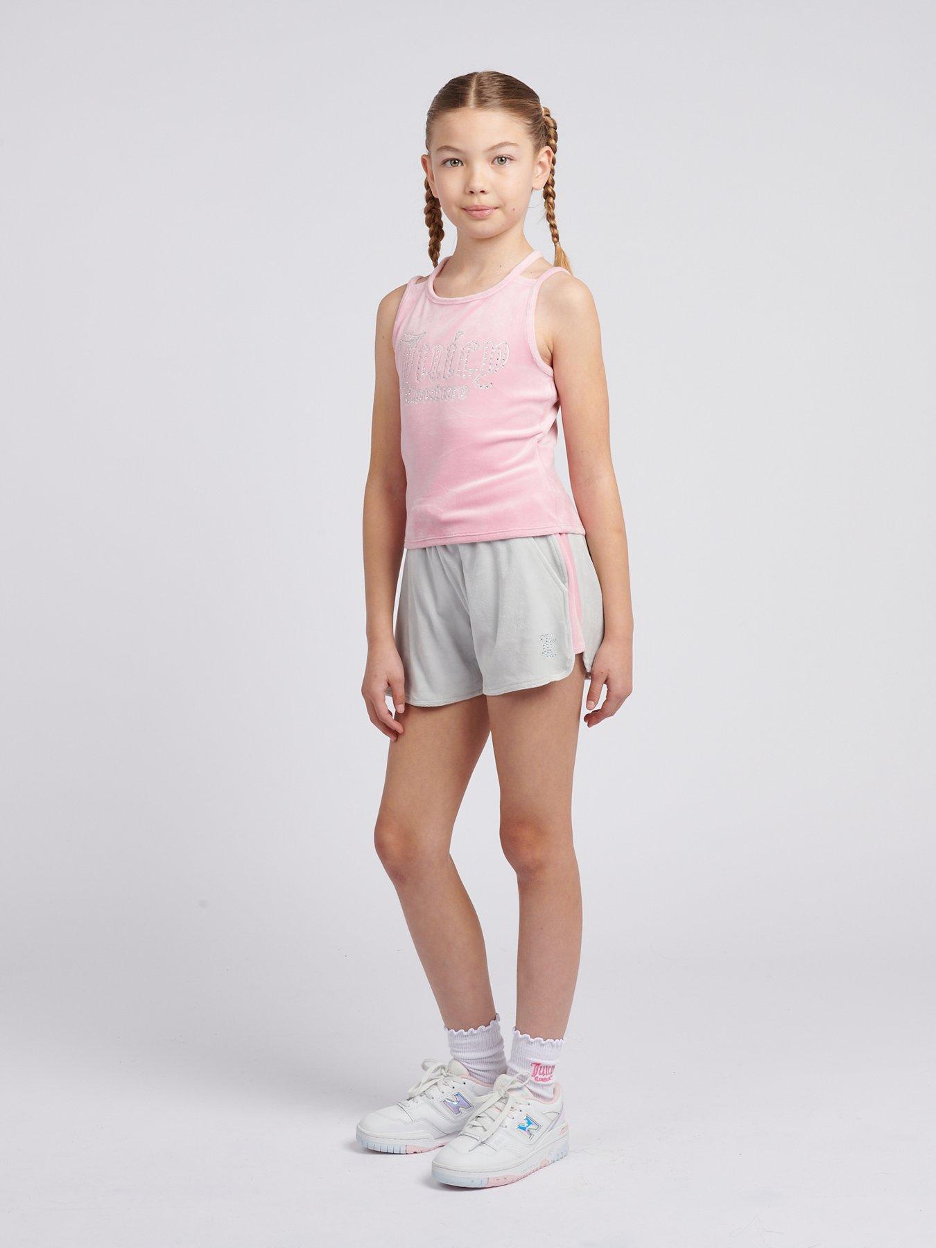 stillFront image of juicy-couture-girls-velour-strappy-top-runner-short-set-light-grey