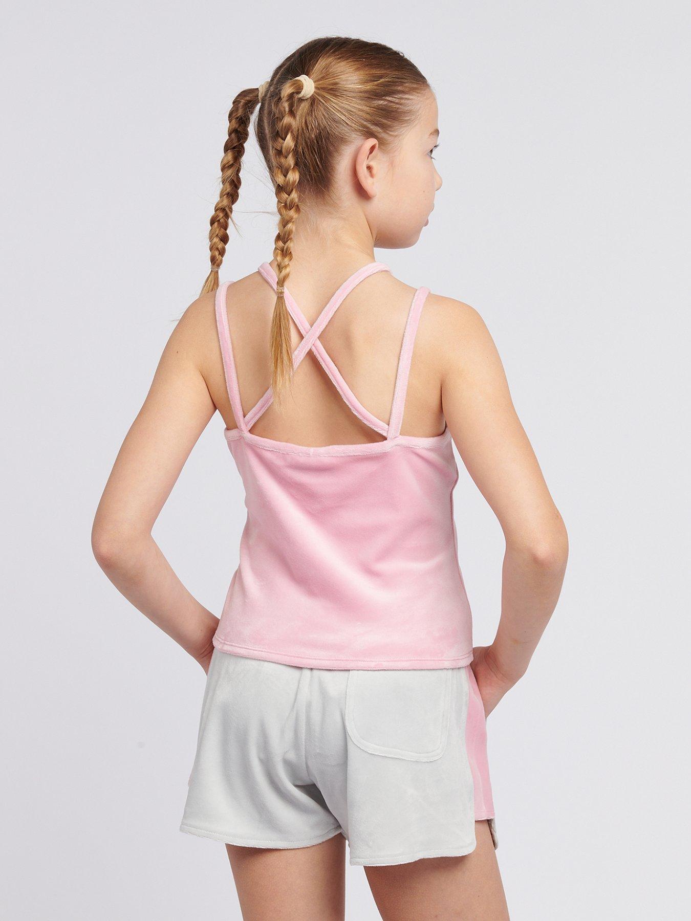  image of juicy-couture-girls-velour-strappy-top-runner-short-set-light-grey