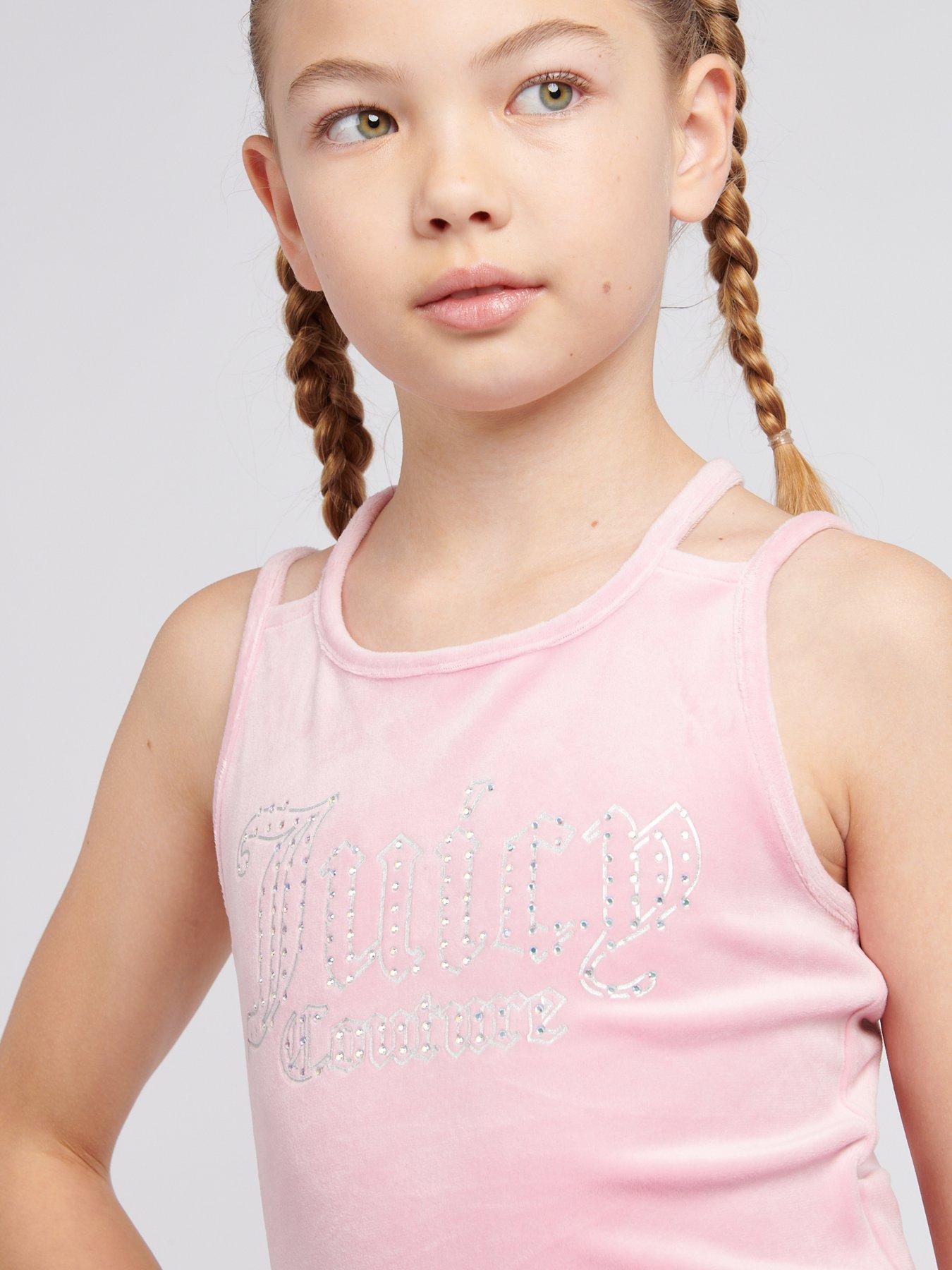  image of juicy-couture-girls-velour-strappy-top-runner-short-set-light-grey
