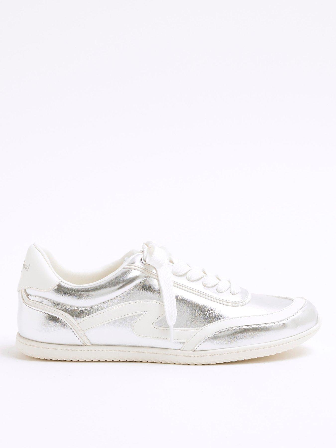  image of river-island-slim-lace-up-trainer-silver