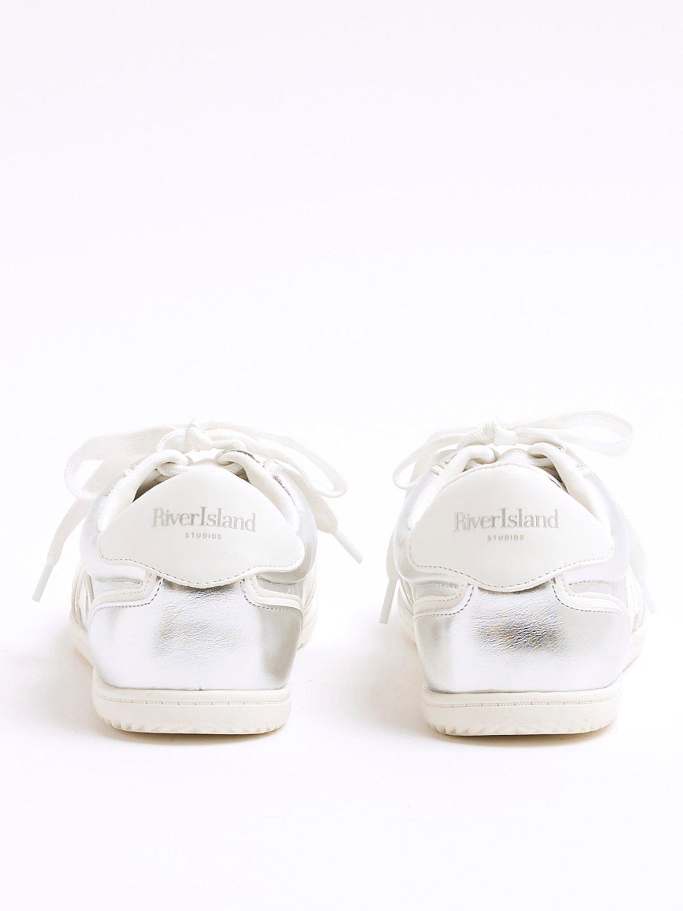  image of river-island-slim-lace-up-trainer-silver