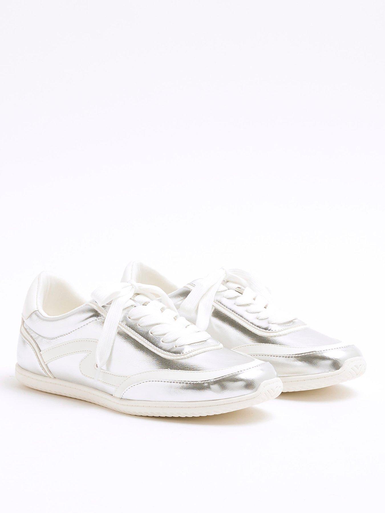  image of river-island-slim-lace-up-trainer-silver