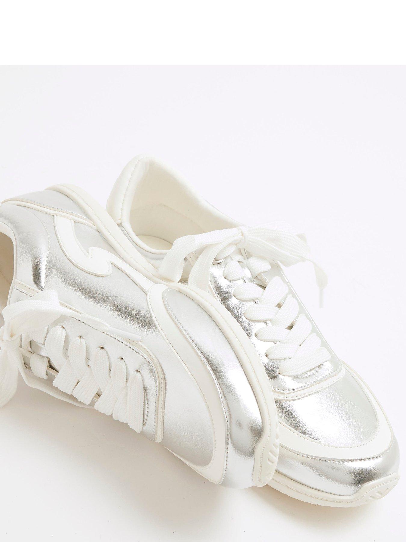  image of river-island-slim-lace-up-trainer-silver