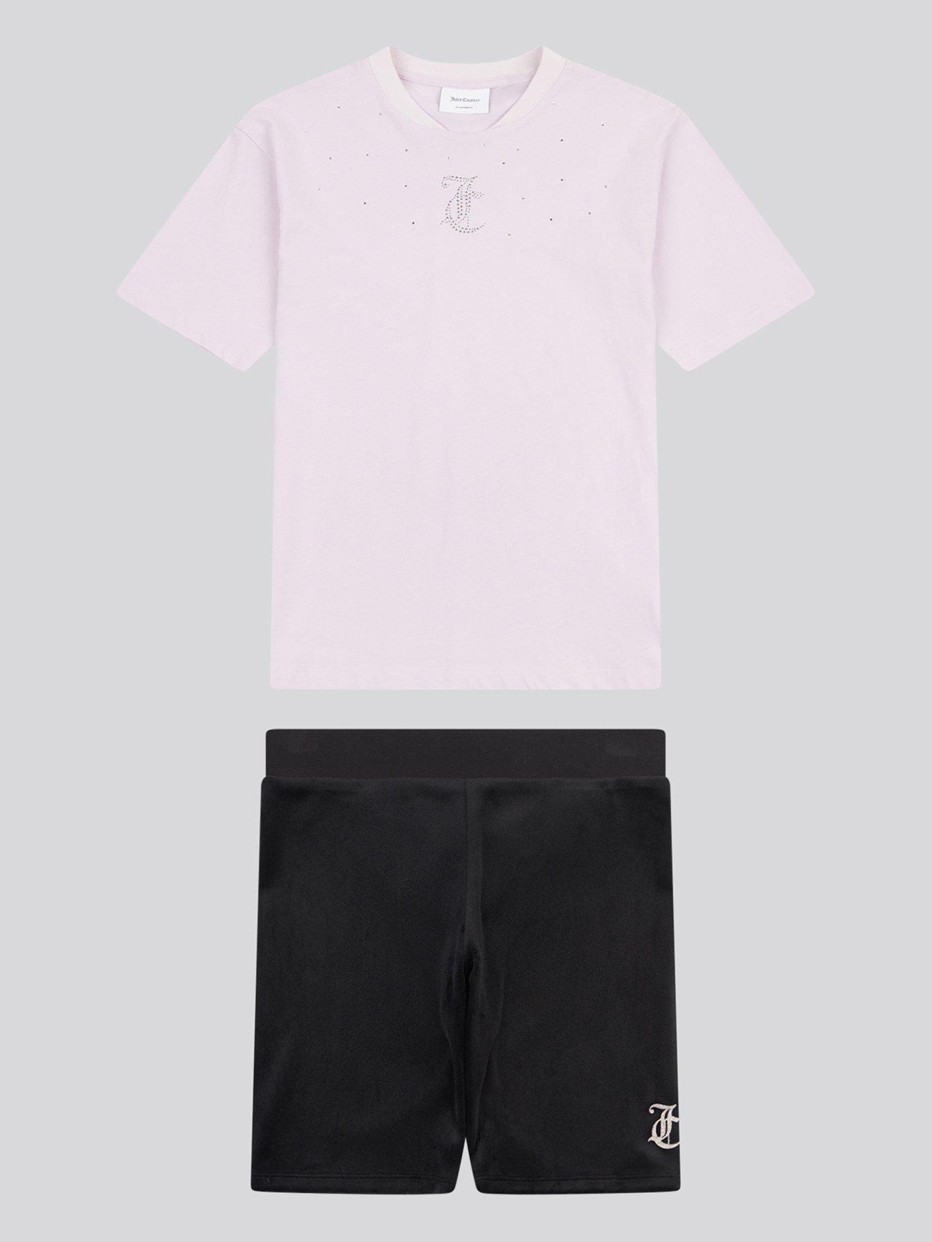 Image 1 of 5 of Juicy Couture Girls Loose T-Shirt &amp; Velour Cycling Short Set - Black