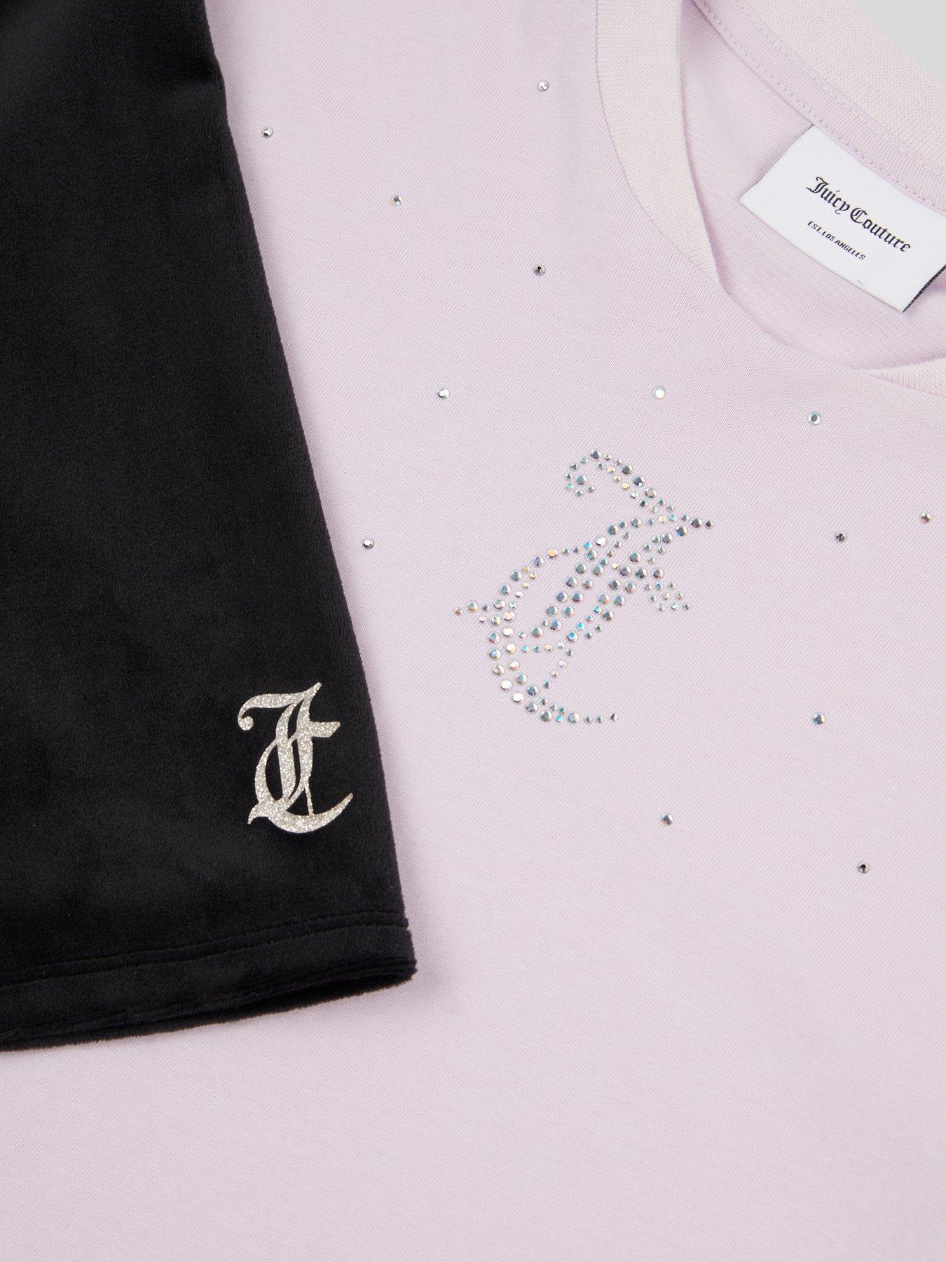 Image 3 of 5 of Juicy Couture Girls Loose T-Shirt &amp; Velour Cycling Short Set - Black