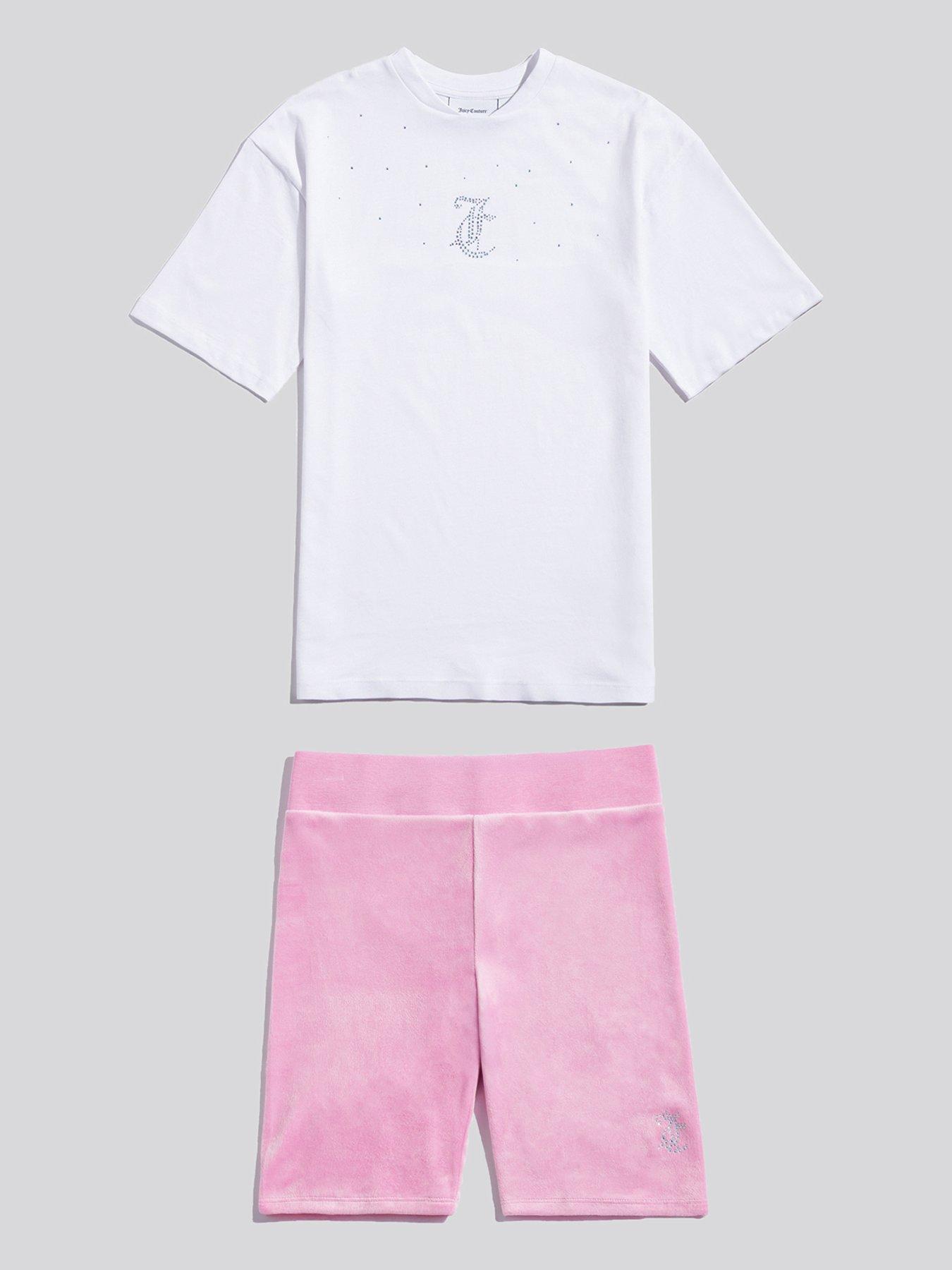Juicy Couture Girls Loose T-Shirt  &  Velour Cycling Short Set - Pink