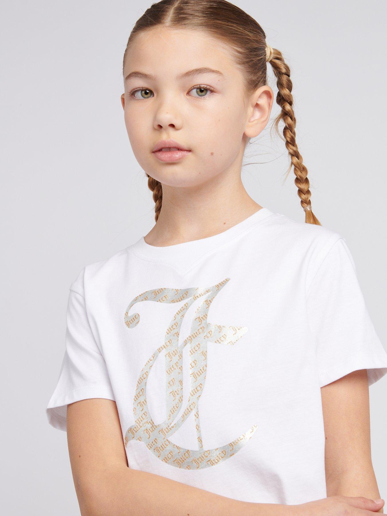  image of juicy-couture-girls-boxy-double-neck-tee-velour-popper-short-set-navy
