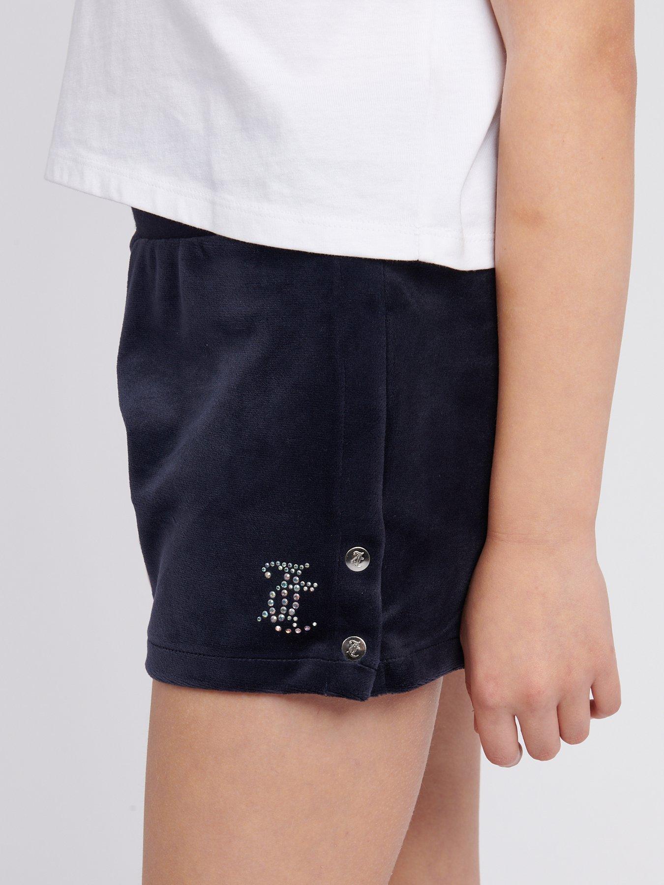  image of juicy-couture-girls-boxy-double-neck-tee-velour-popper-short-set-navy