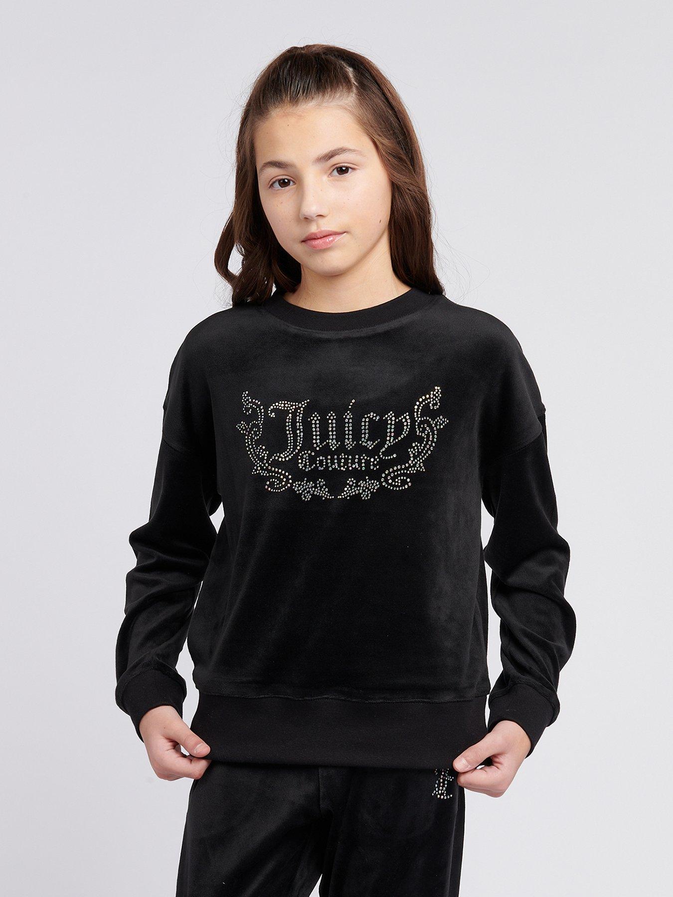 front image of juicy-couture-girls-diamante-crew-neck-sweatshirt-black