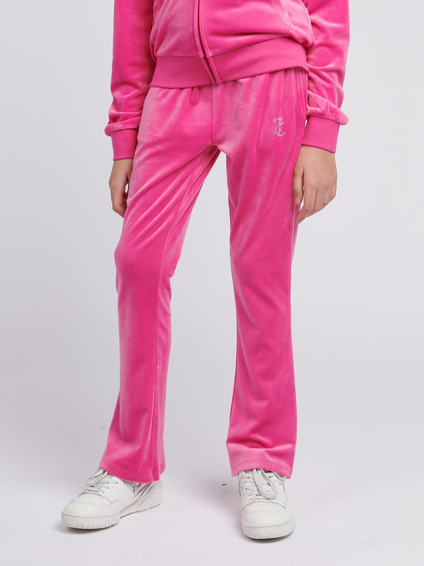 Image 1 of 4 of Juicy Couture Girls Diamante Velour Bootcut Joggers - Dark Pink