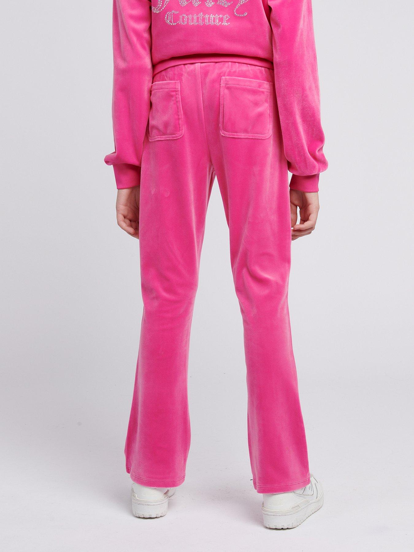 Image 3 of 4 of Juicy Couture Girls Diamante Velour Bootcut Joggers - Dark Pink