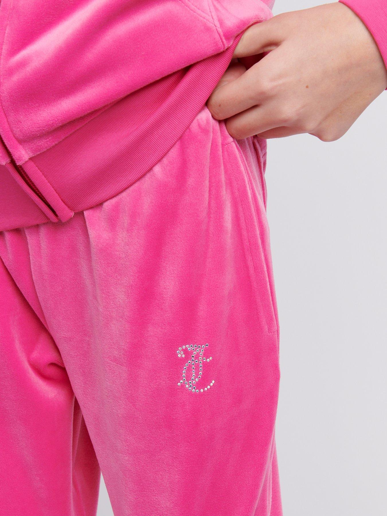 Image 4 of 4 of Juicy Couture Girls Diamante Velour Bootcut Joggers - Dark Pink