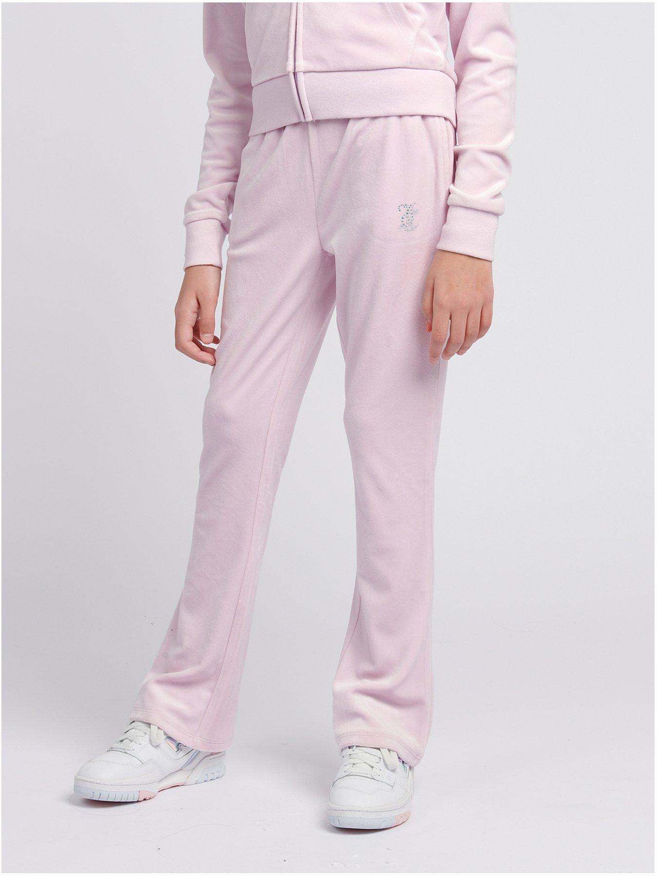 Image 1 of 7 of Juicy Couture Girls Diamante Velour Bootcut Joggers - Light Pink