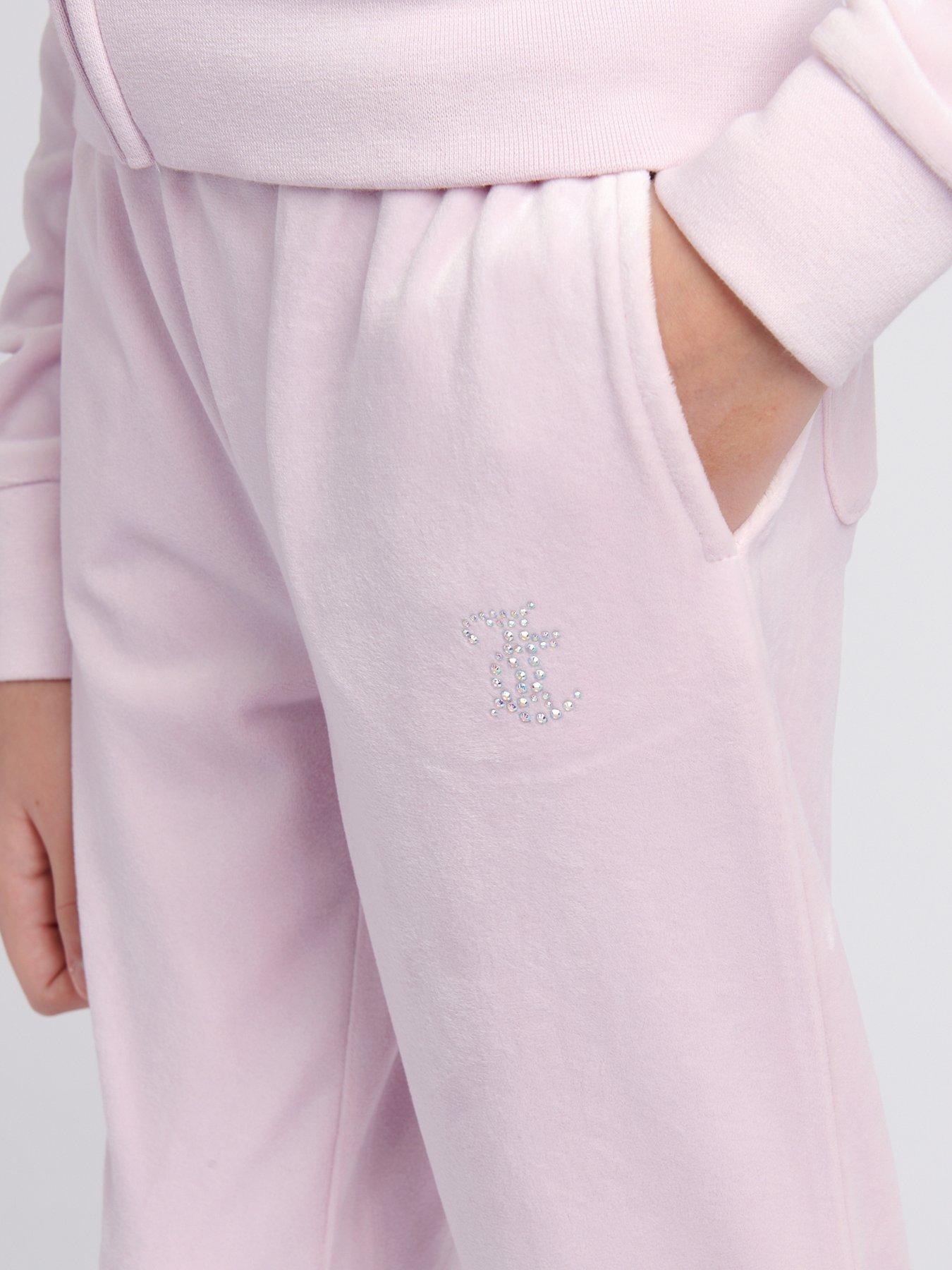 Image 4 of 7 of Juicy Couture Girls Diamante Velour Bootcut Joggers - Light Pink