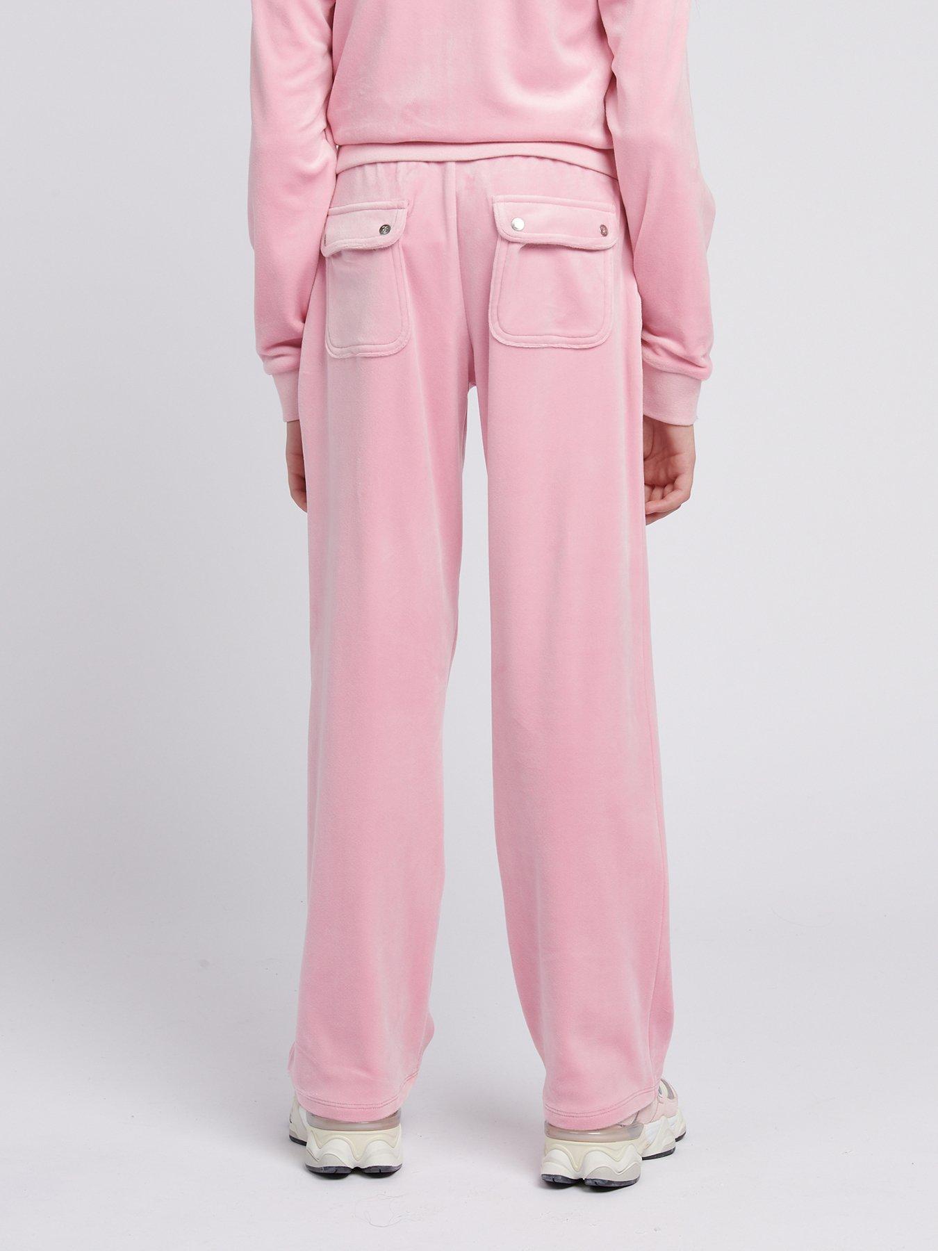 Image 2 of 4 of Juicy Couture Girls Mini Diamante Velour Wide Leg Joggers - Light Pink