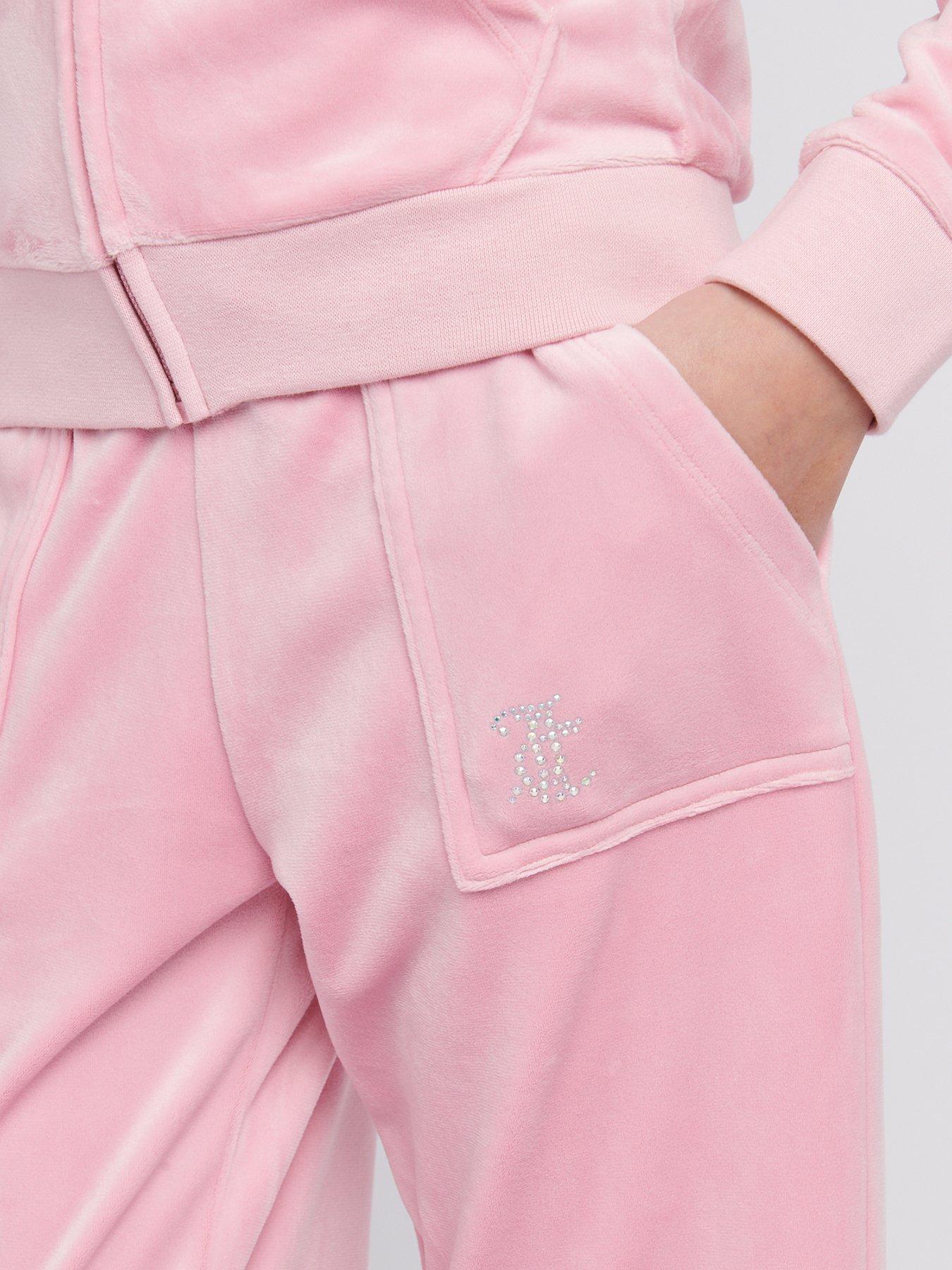 Image 4 of 4 of Juicy Couture Girls Mini Diamante Velour Wide Leg Joggers - Light Pink