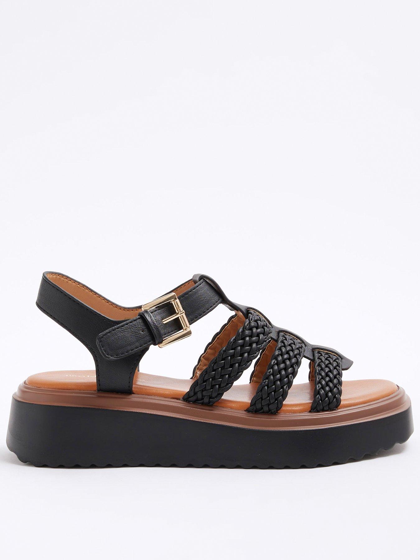 front image of river-island-fisherman-flatform-sandal-black