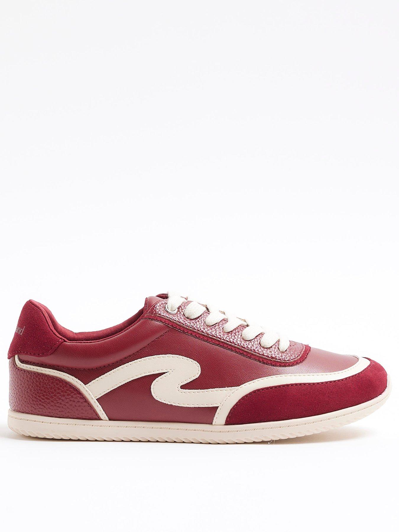  image of river-island-slim-sole-lace-up-trainer-red