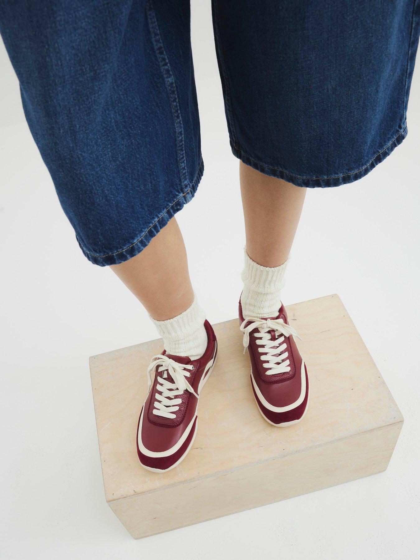  image of river-island-slim-sole-lace-up-trainer-red
