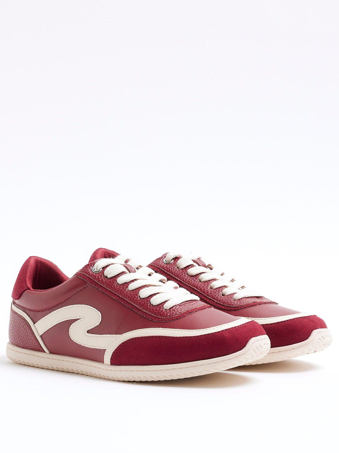  image of river-island-slim-sole-lace-up-trainer-red