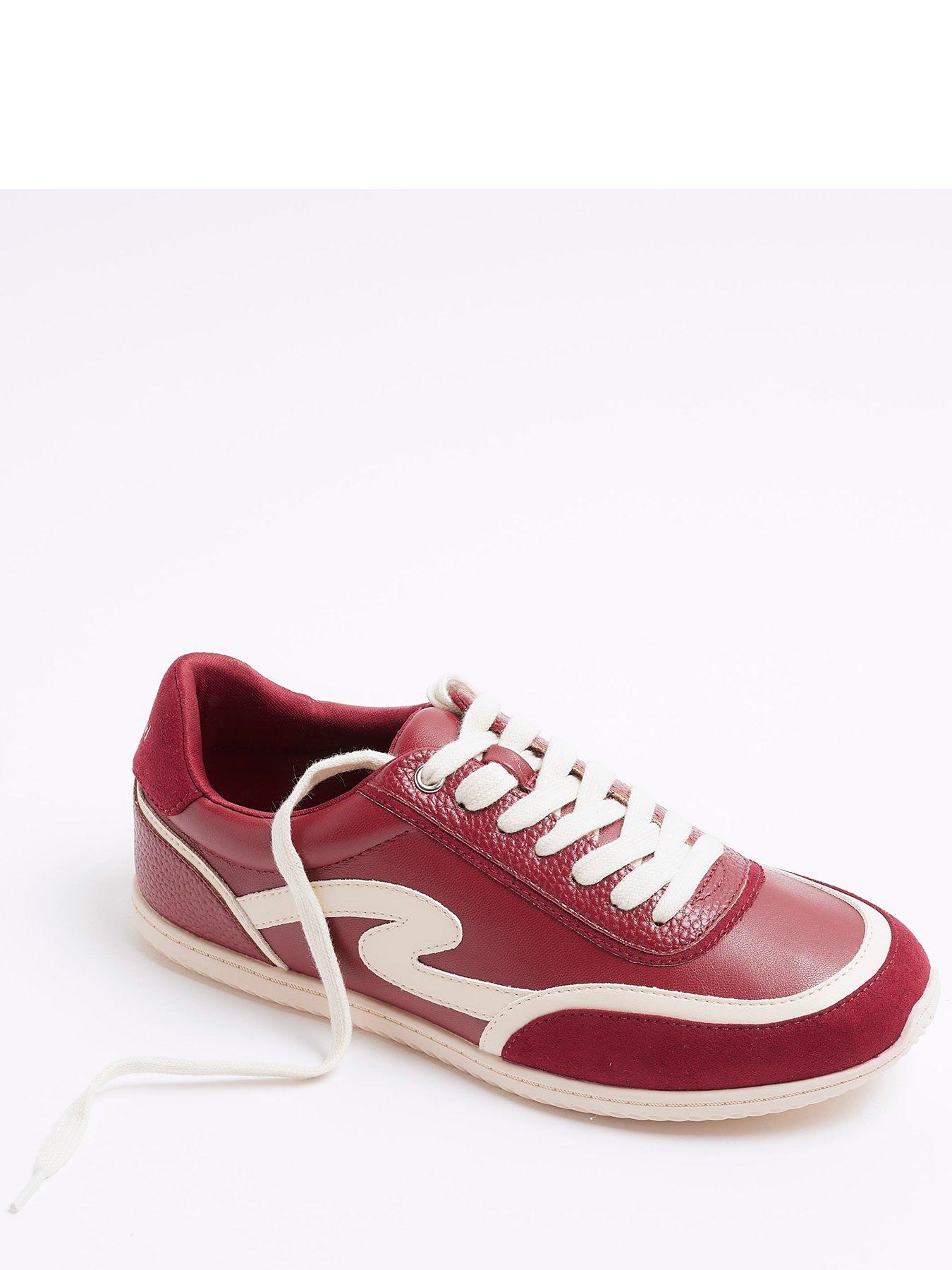  image of river-island-slim-sole-lace-up-trainer-red