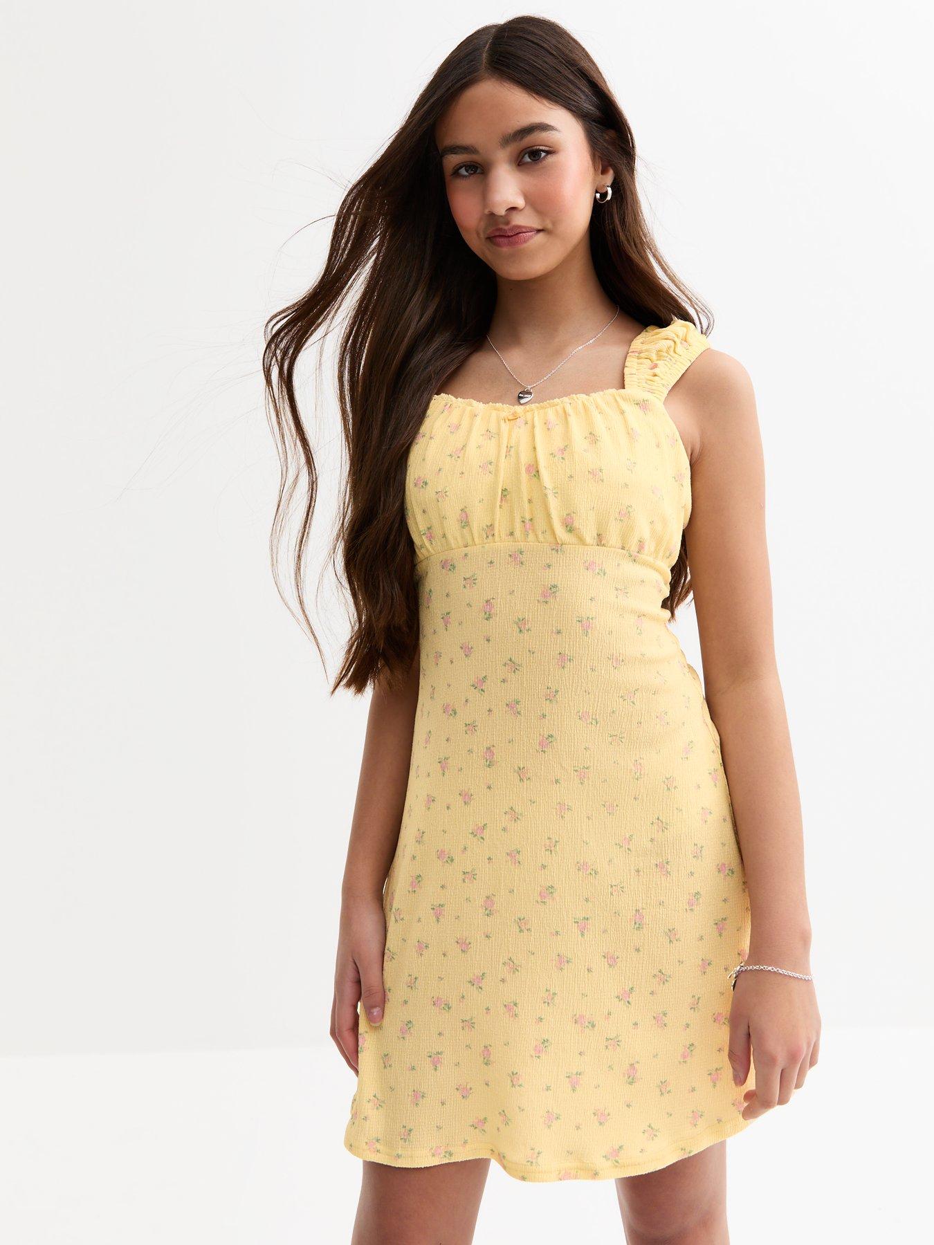 new-look-915-girls-textured-rose-mini-dress-yellow