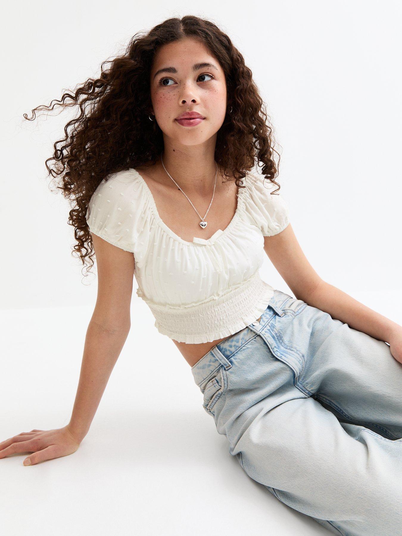  image of new-look-915-milkmaid-dobby-puff-sleeve-shirt-white