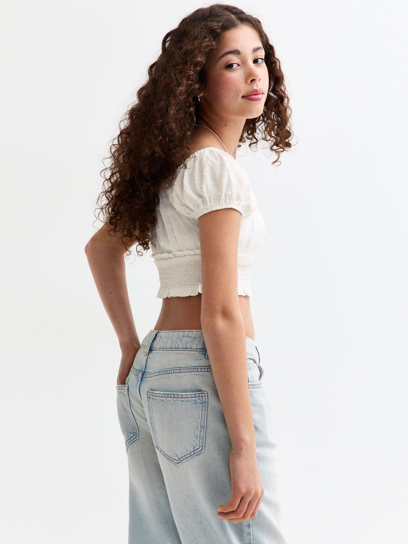  image of new-look-915-milkmaid-dobby-puff-sleeve-shirt-white