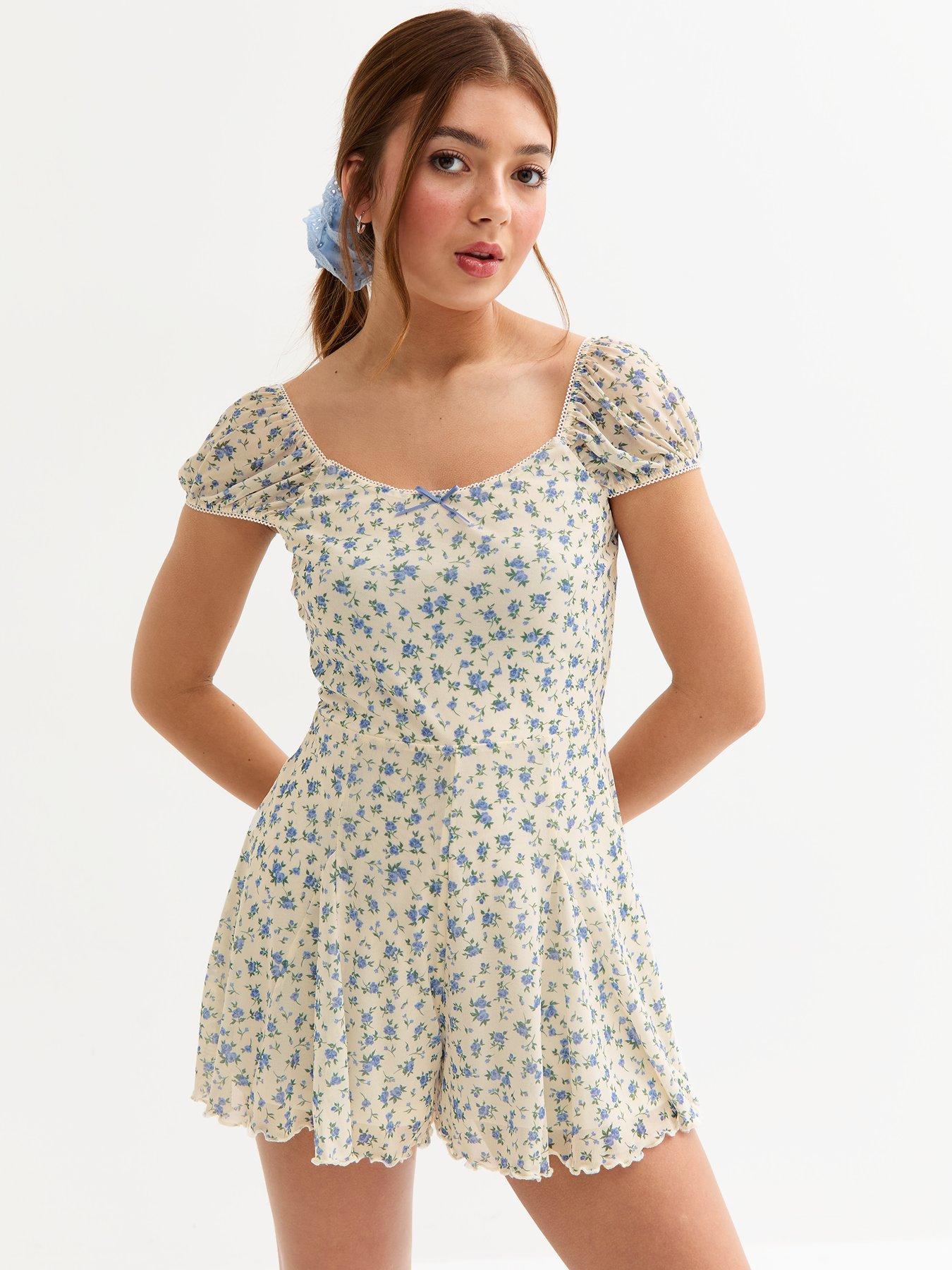 new-look-915-girls-white-ditsy-print-godet-playsuit