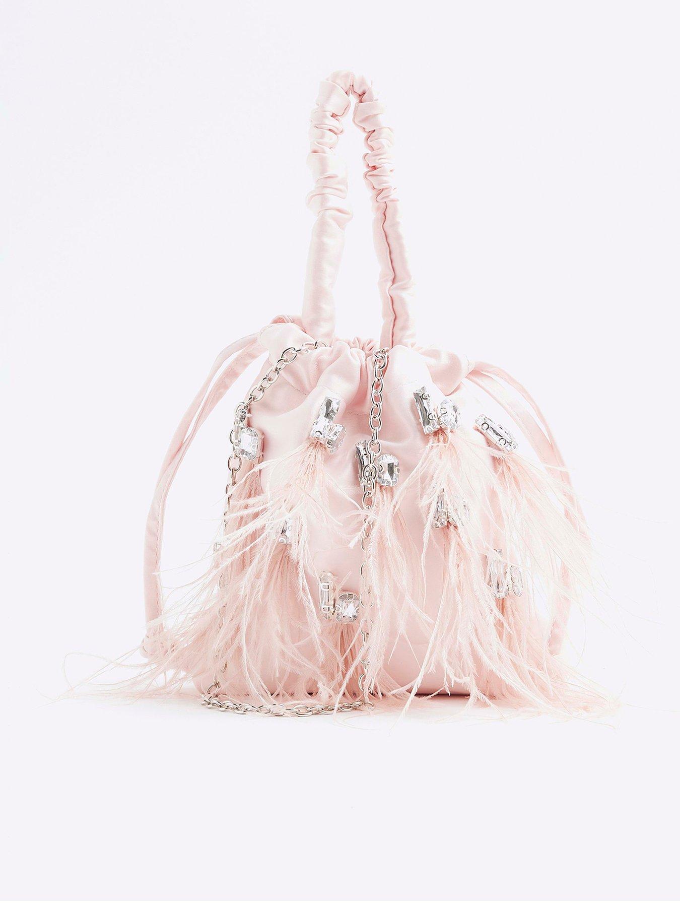 River Island Feather Embellished Bag Pink Littlewoods