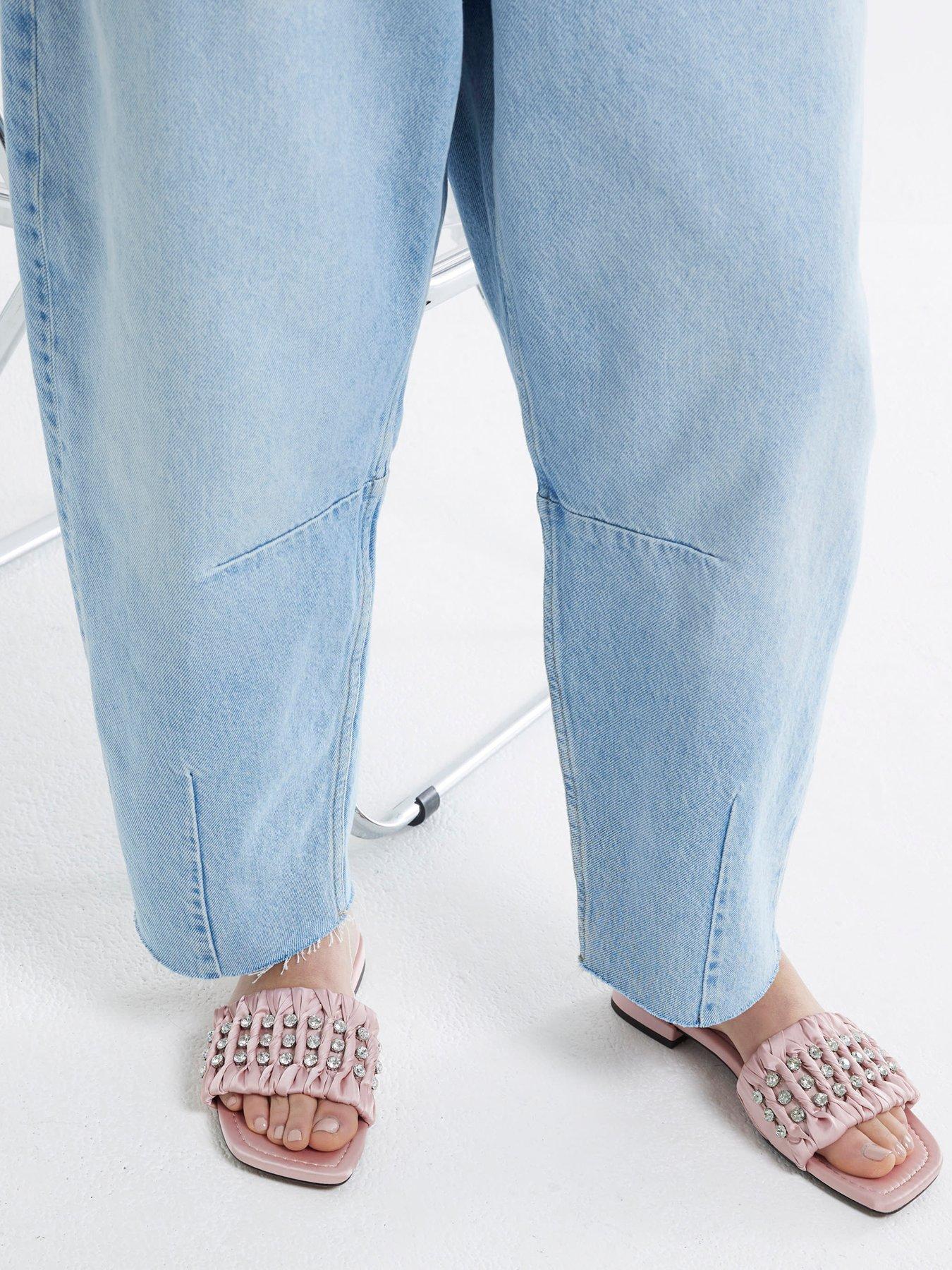 Image 2 of 5 of River Island Embellished Ruched Flat Sandal - Pink