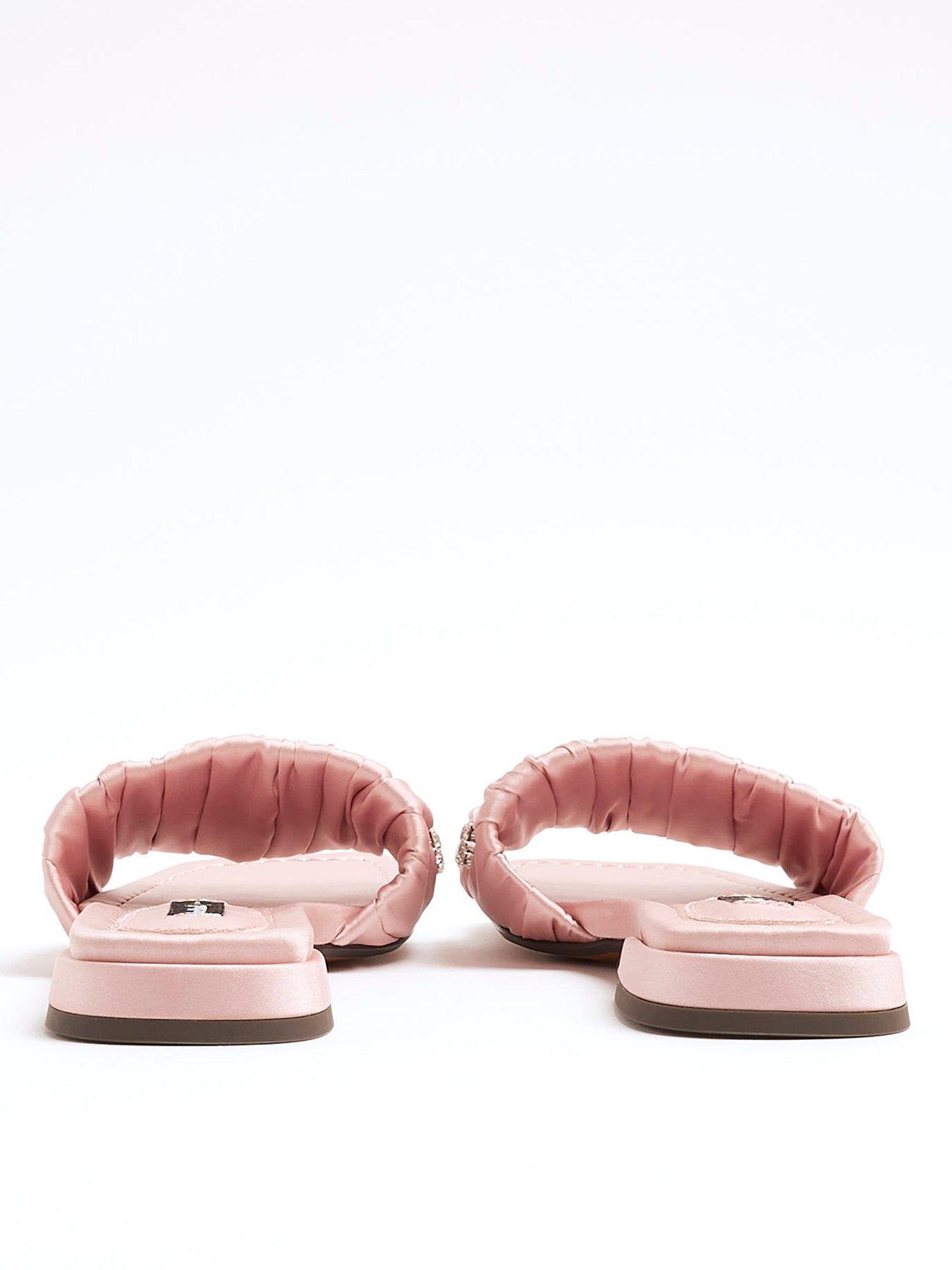 Image 3 of 5 of River Island Embellished Ruched Flat Sandal - Pink