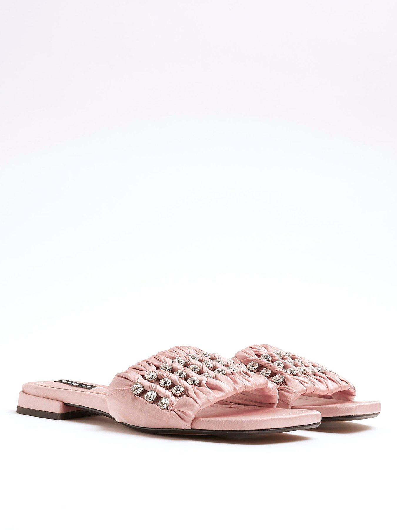 Image 4 of 5 of River Island Embellished Ruched Flat Sandal - Pink