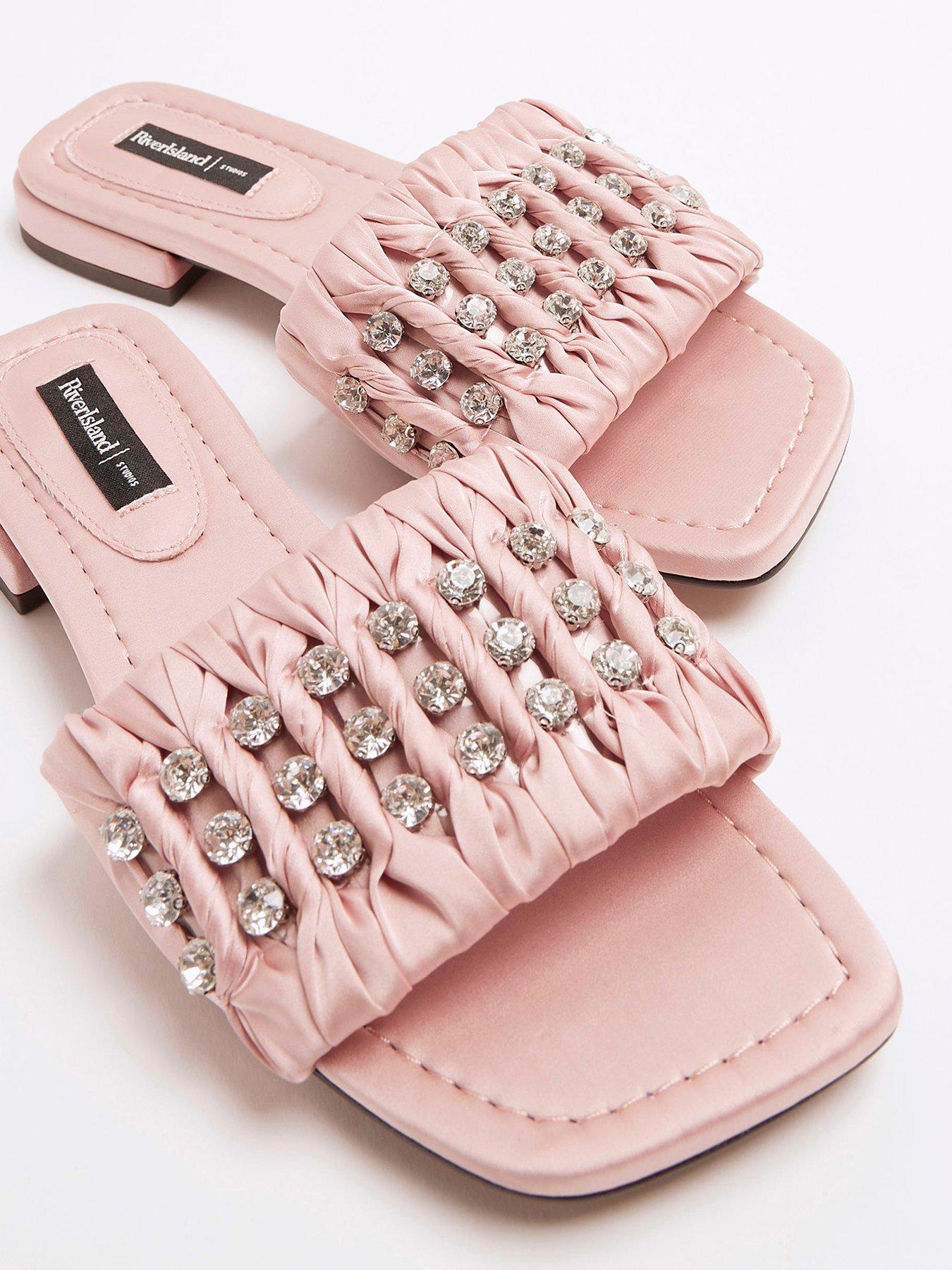 Image 5 of 5 of River Island Embellished Ruched Flat Sandal - Pink
