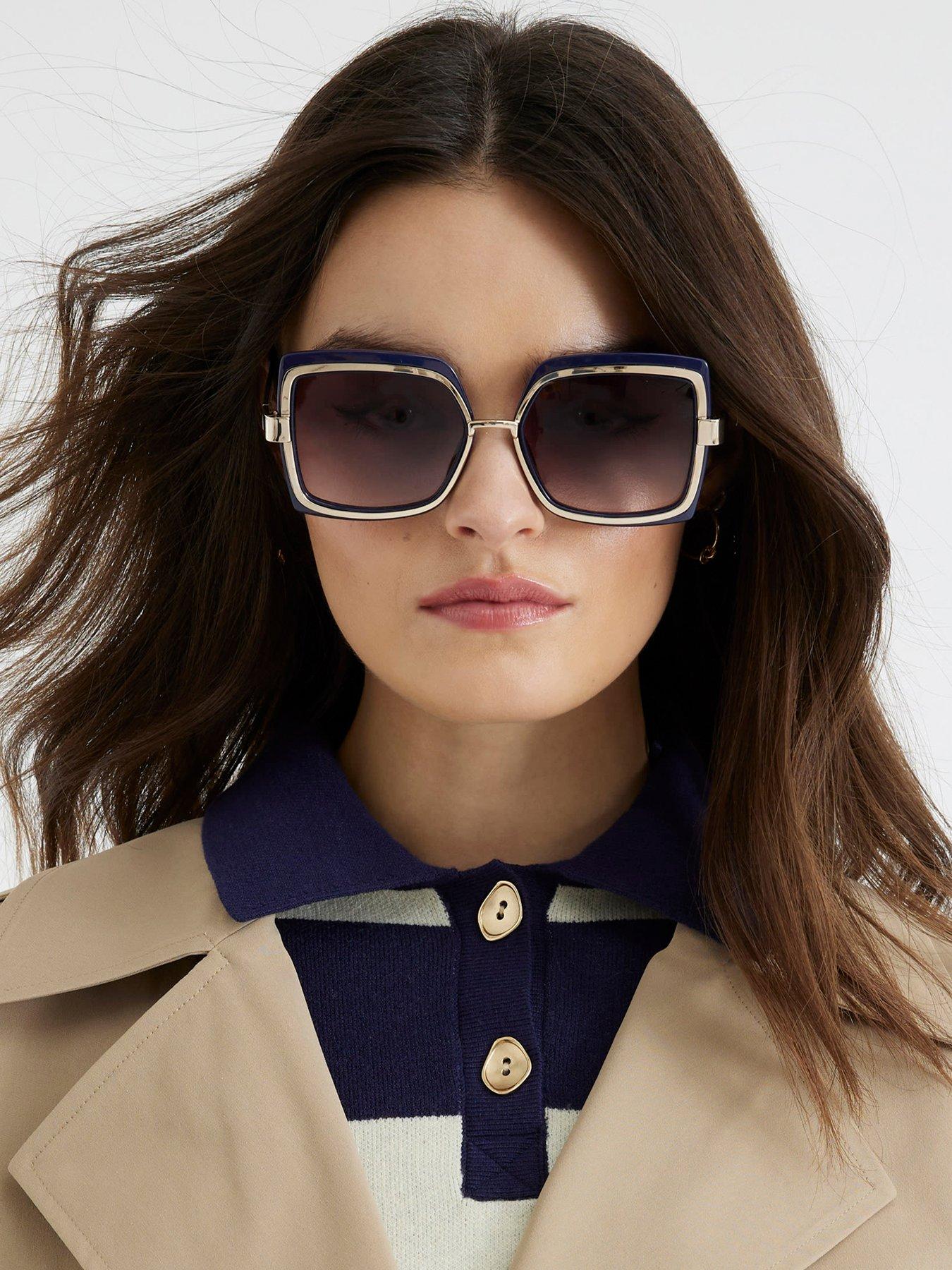  image of river-island-oversized-metal-glam-square-sunglasses-navy