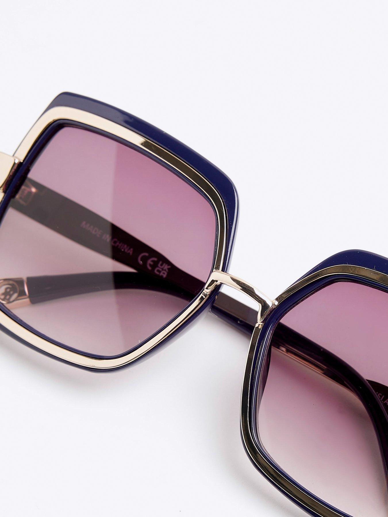  image of river-island-oversized-metal-glam-square-sunglasses-navy