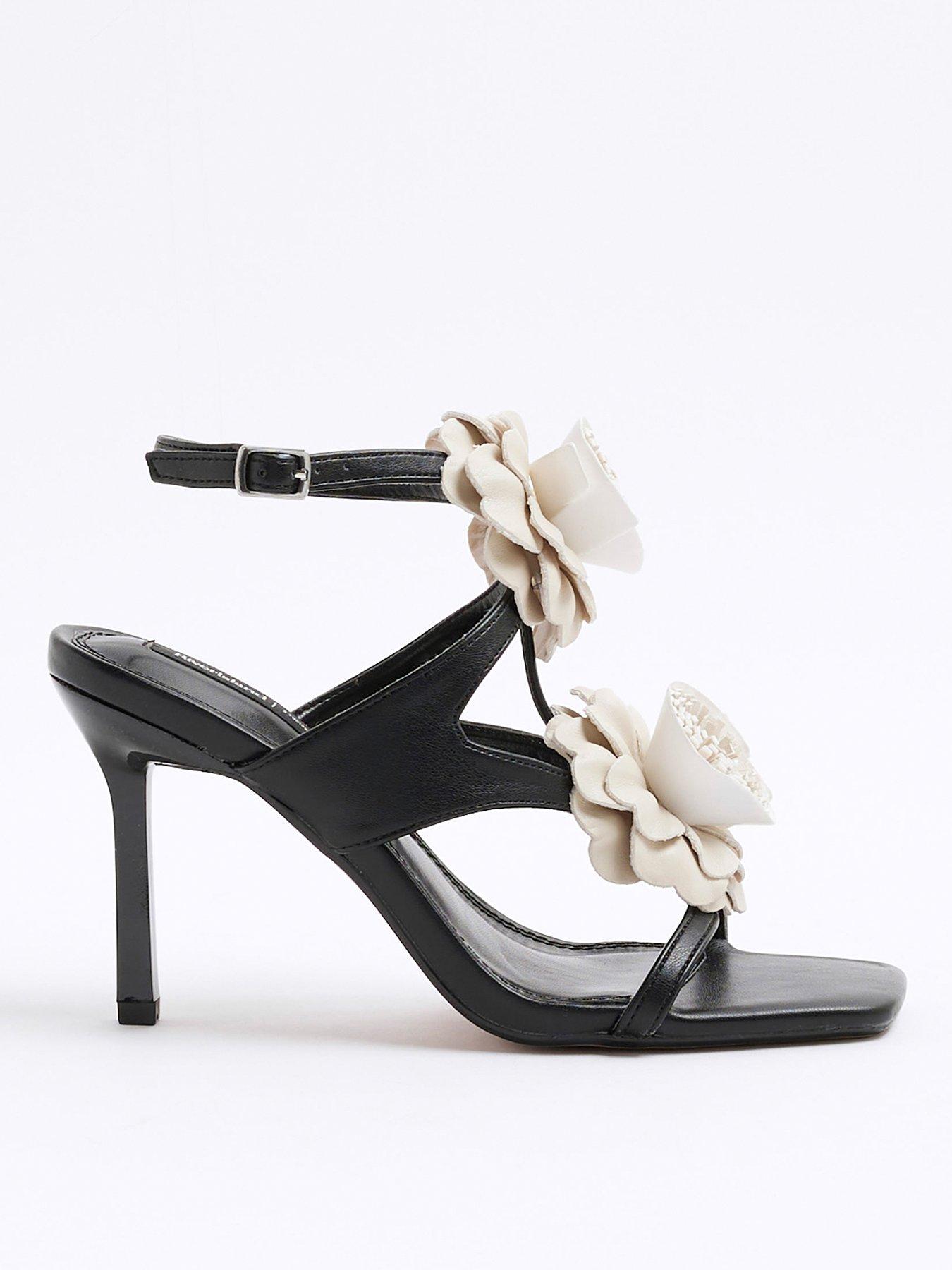  image of river-island-floral-trim-heeled-sandal-black
