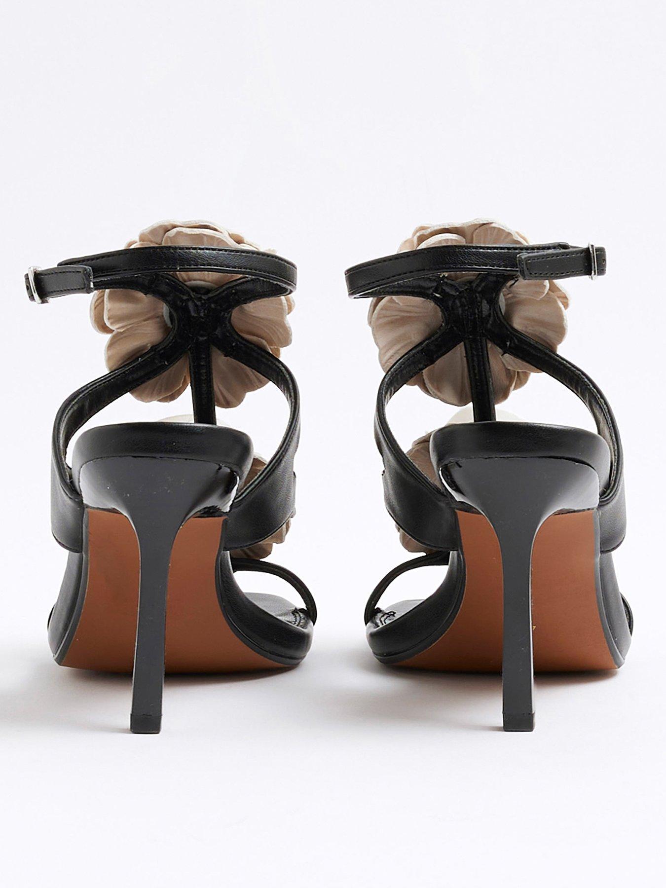  image of river-island-floral-trim-heeled-sandal-black