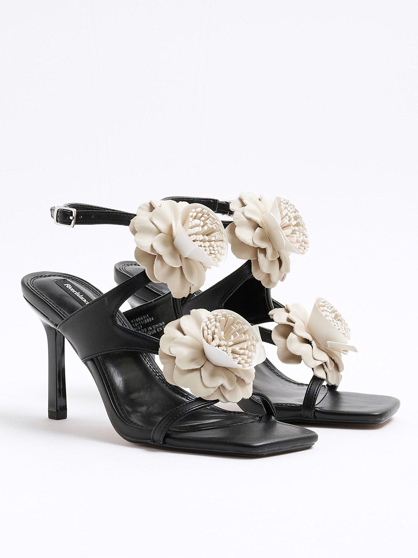  image of river-island-floral-trim-heeled-sandal-black