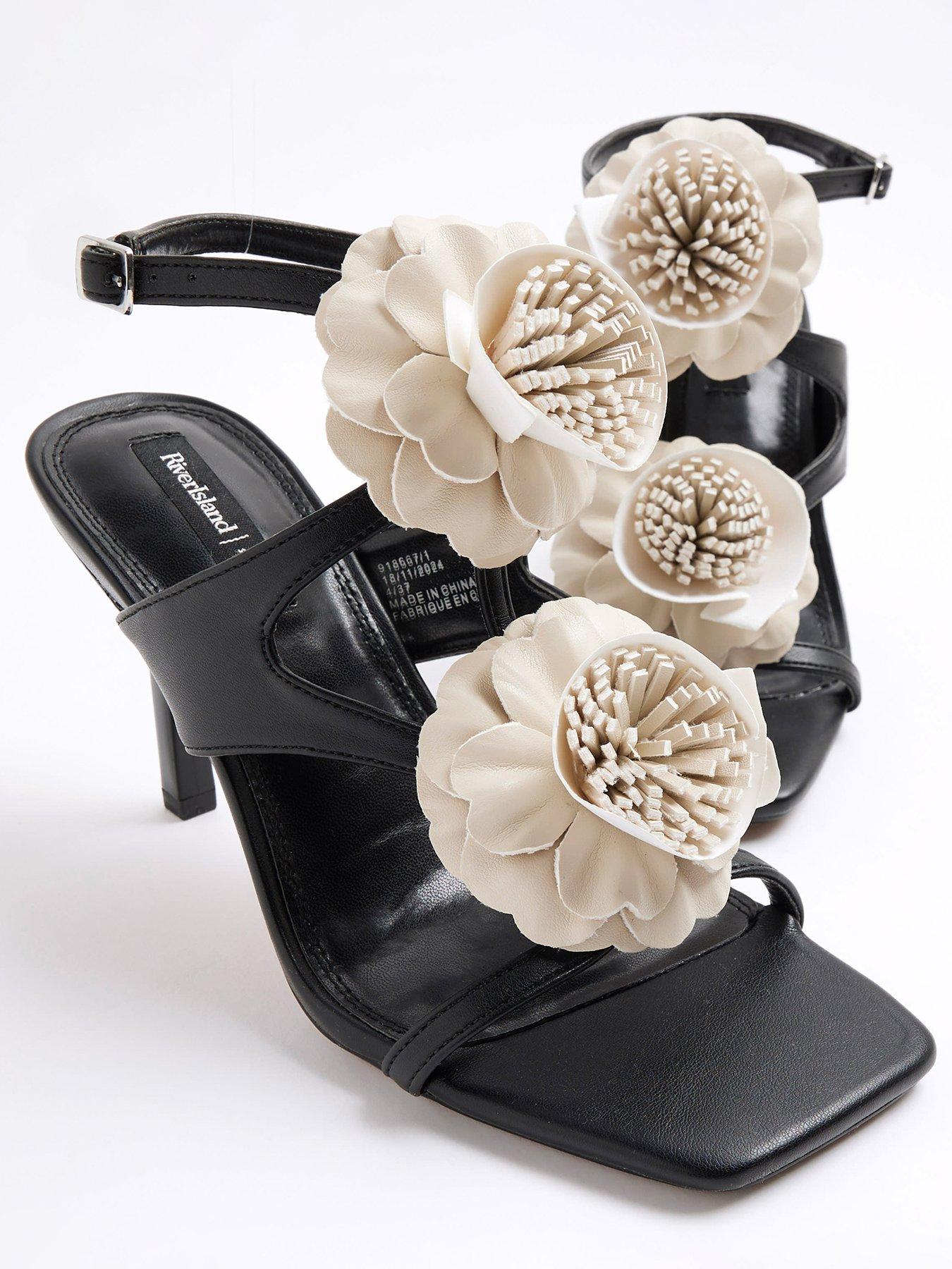  image of river-island-floral-trim-heeled-sandal-black