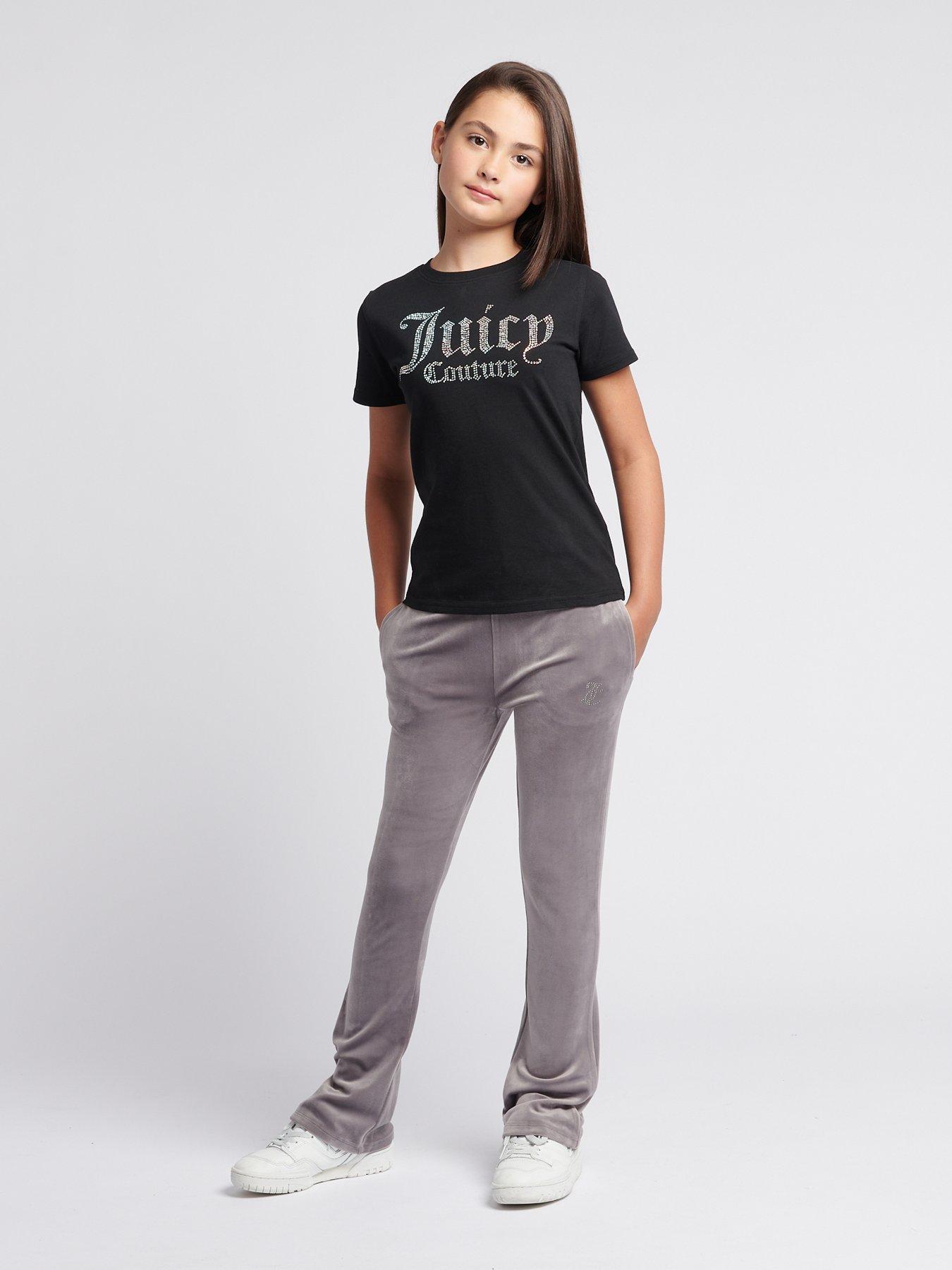  image of juicy-couture-girls-diamante-fitted-short-sleeve-t-shirt-black