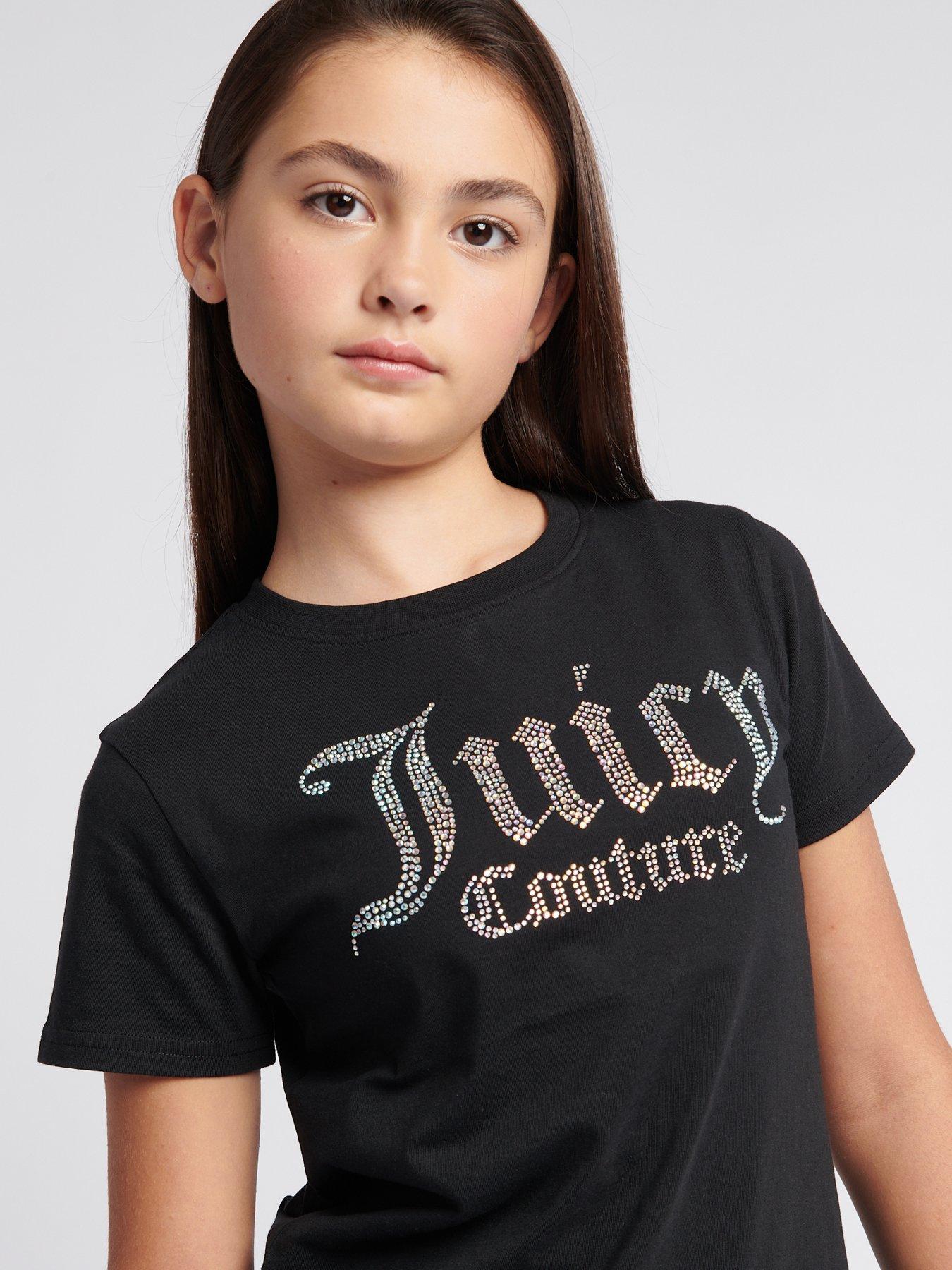  image of juicy-couture-girls-diamante-fitted-short-sleeve-t-shirt-black
