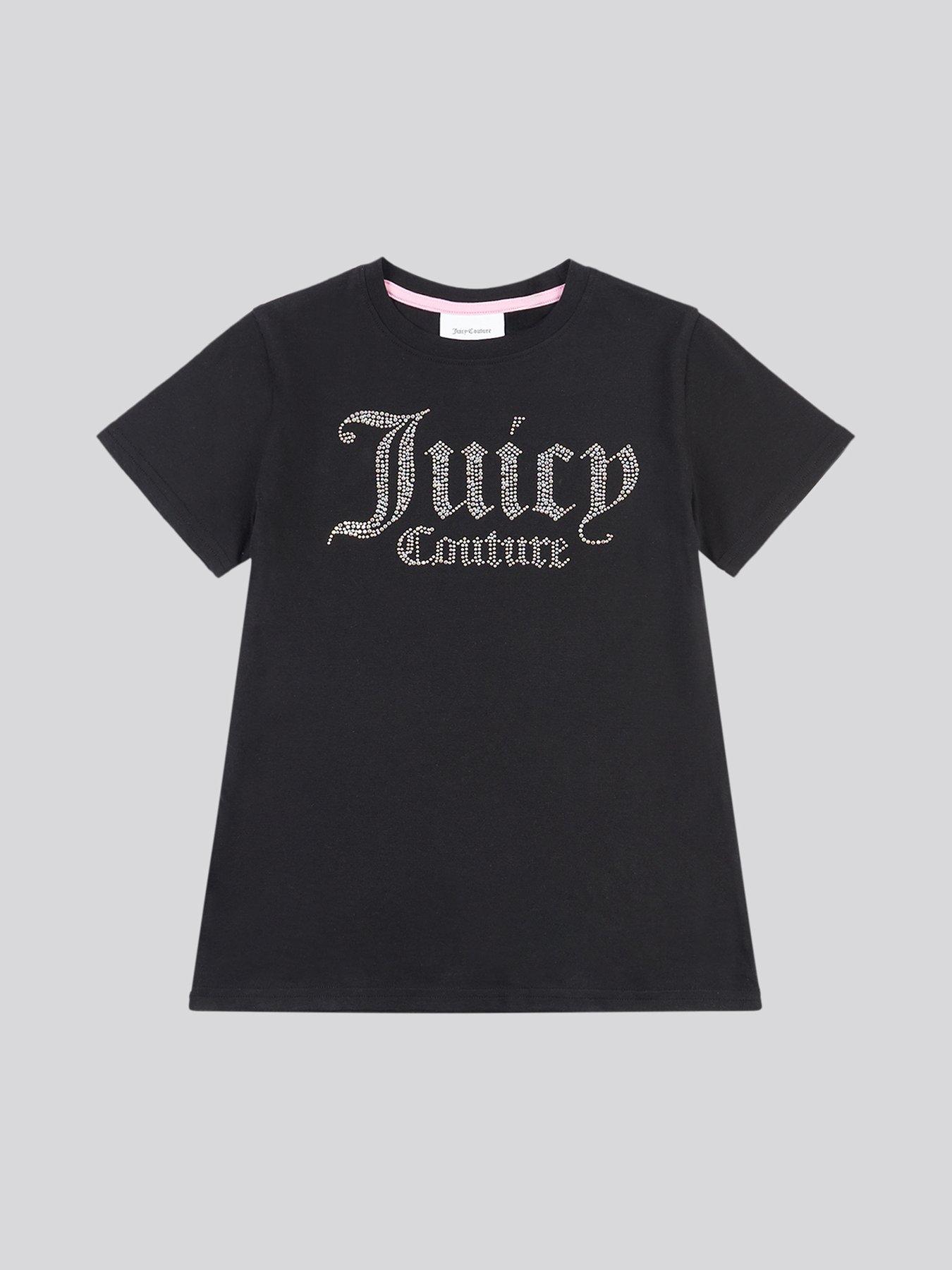  image of juicy-couture-girls-diamante-fitted-short-sleeve-t-shirt-black